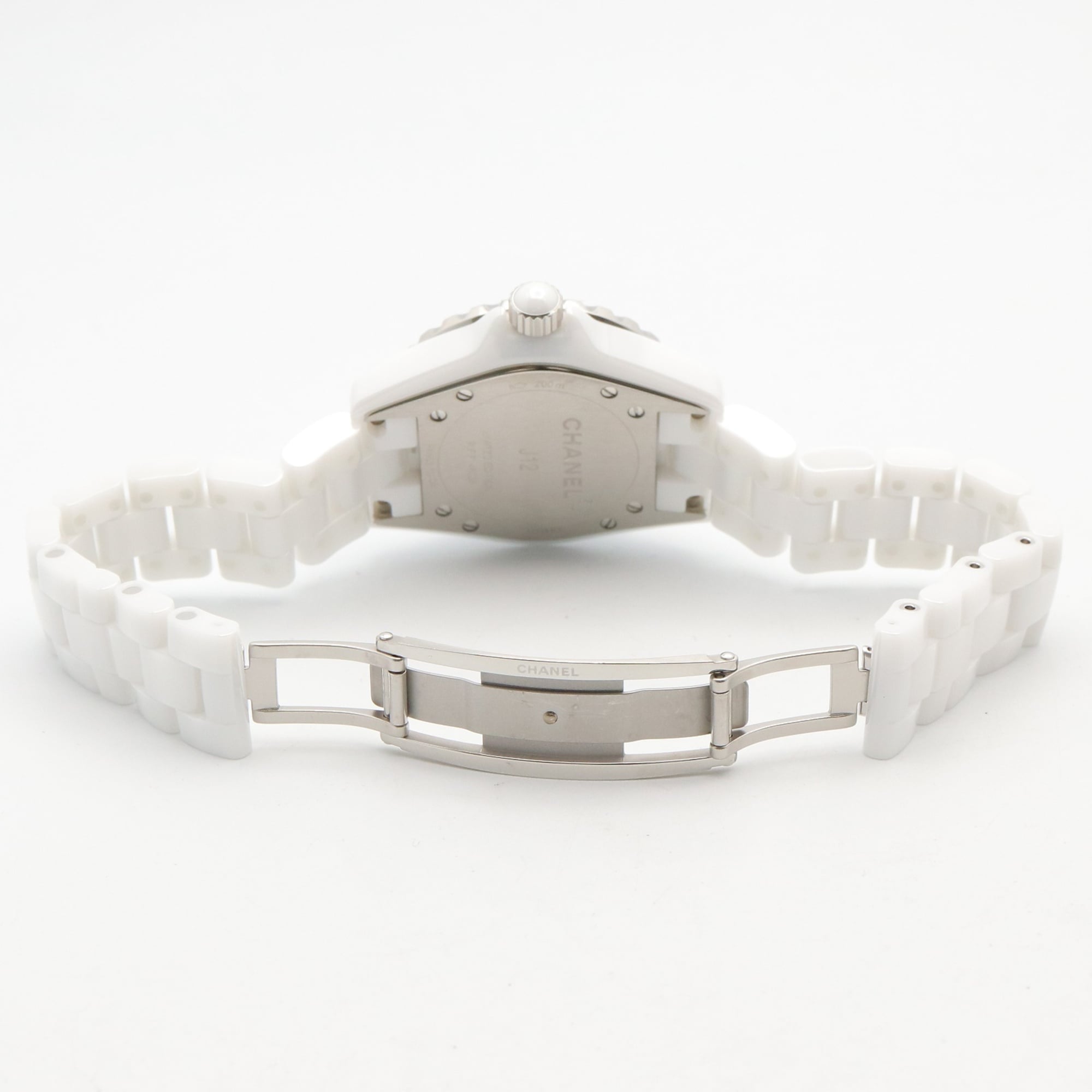 Chanel J12-horloge met 12 diamanten, keramiek, diamant, dames, roze tint, schelp, H5513