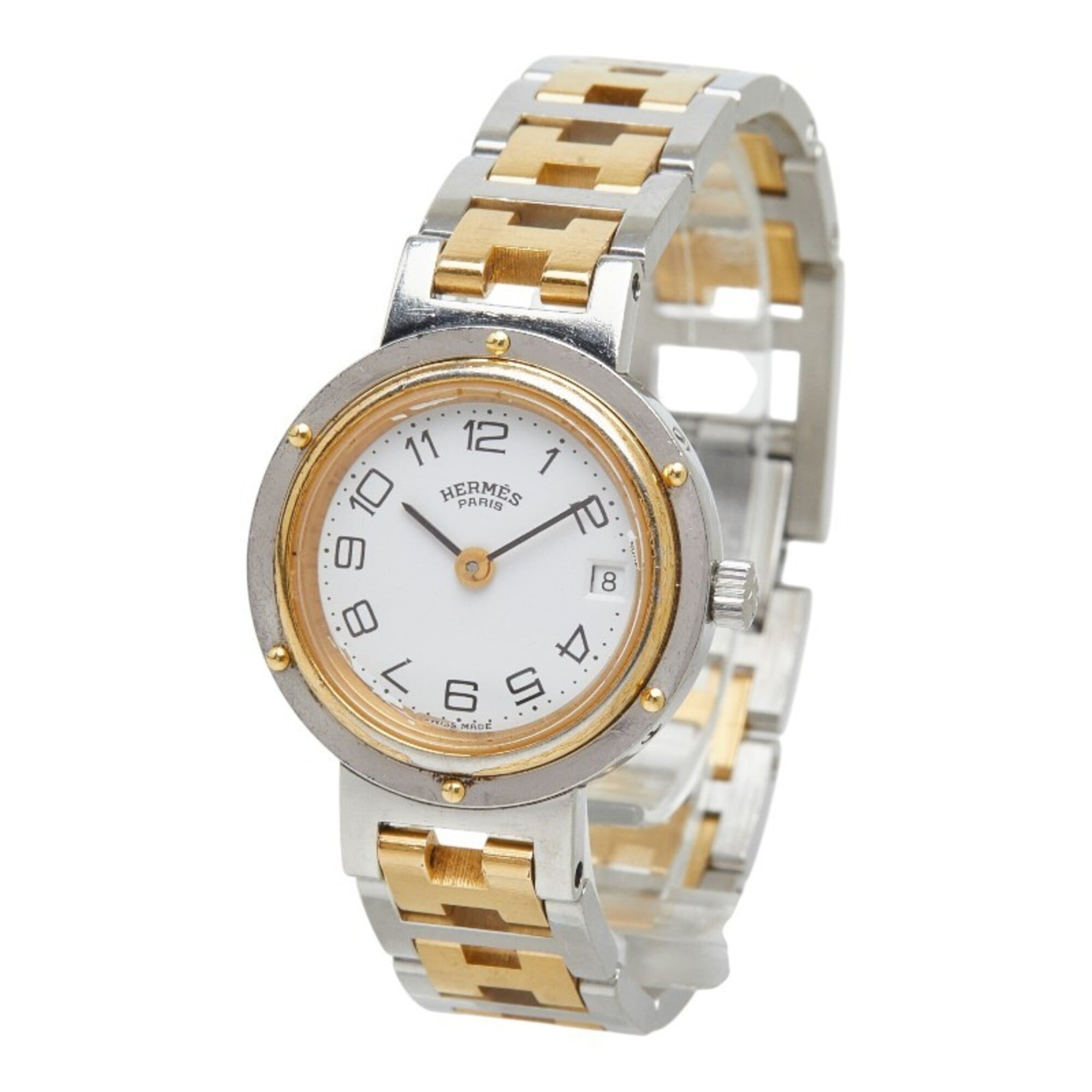 Hermes Clipper CL4.220 Quartz White Dial Stainless Steel Wo HERMES