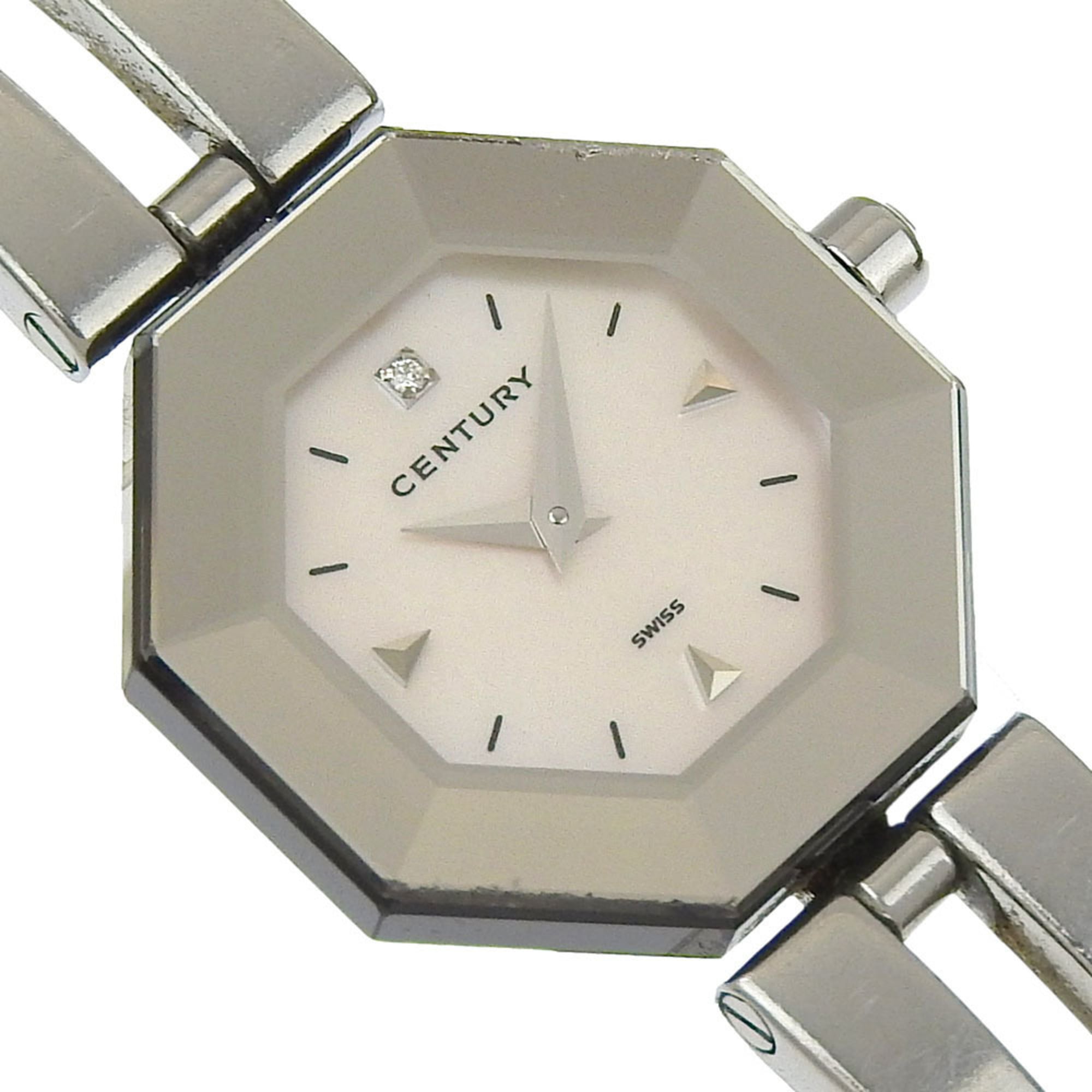 Montre pour femme Century Time Gem, 1 diamant, acier inoxydable, Quartz, analogique, cadran en nacre Blanc