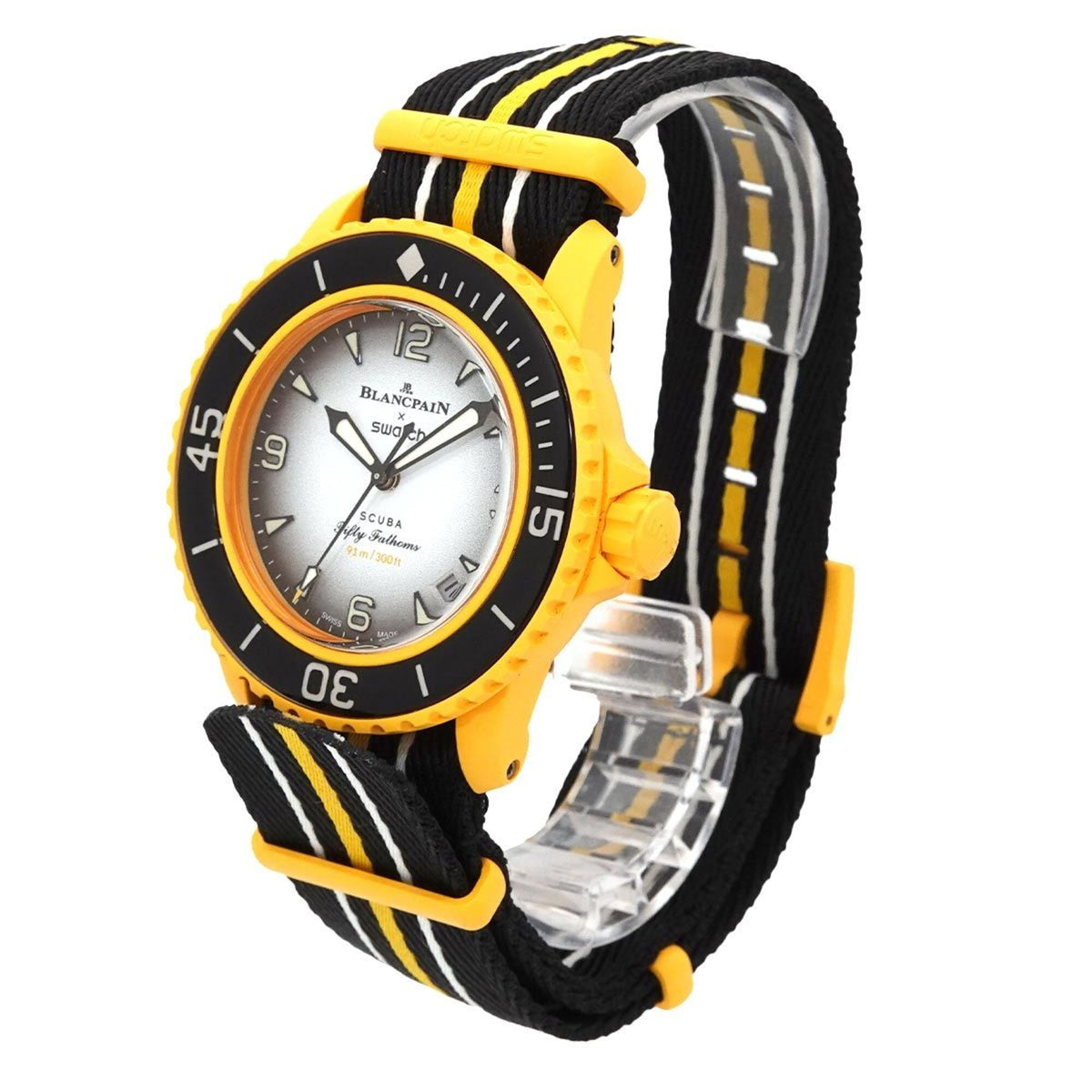 Swatch Blancpain x Fifty Fathoms Pacific Ocean SO35P100 horloge met witte wijzerplaat, 42 mm