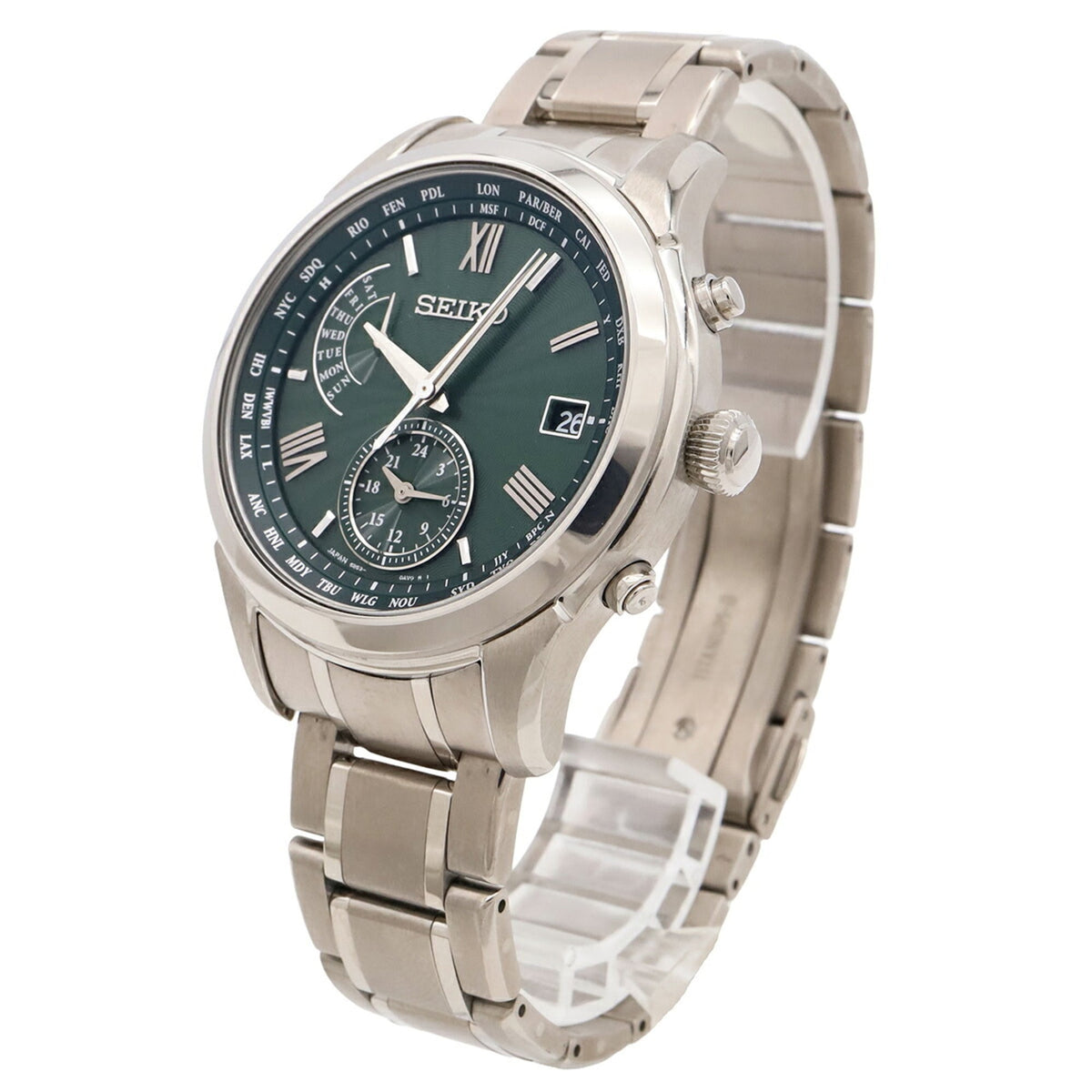 Montre Seiko Brightz World Time Date SAGA307 Vert cadran 42 mm