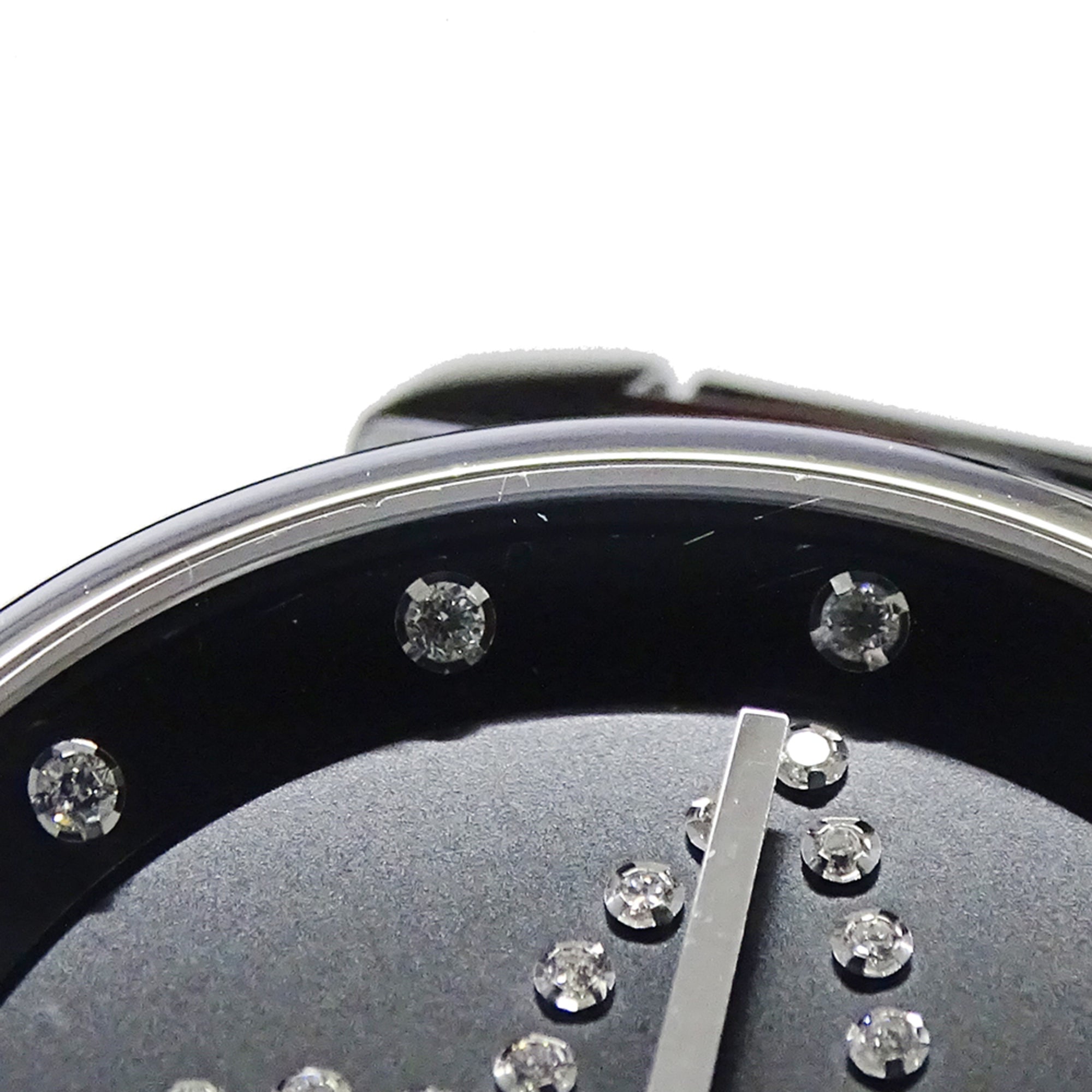 Louis Vuitton LOUIS VUITTON Montre pour femme Tambour Forever Diamond Quartz QZ Acier inoxydable SS Cuir Q12M5 Argent Noir
