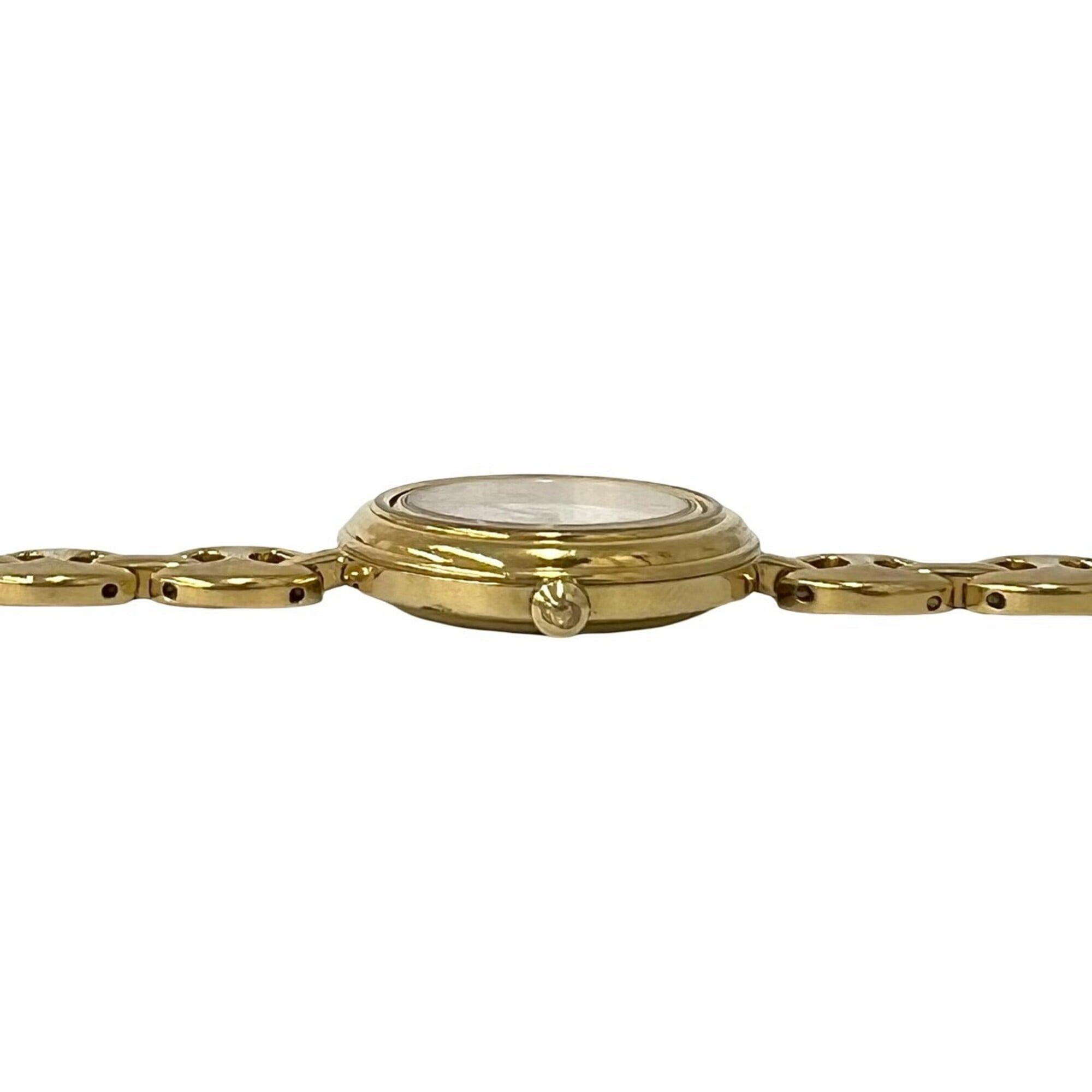 GUCCI Vintage Logo Engraved Chain GP Watch Wristwatch Gold White 36330