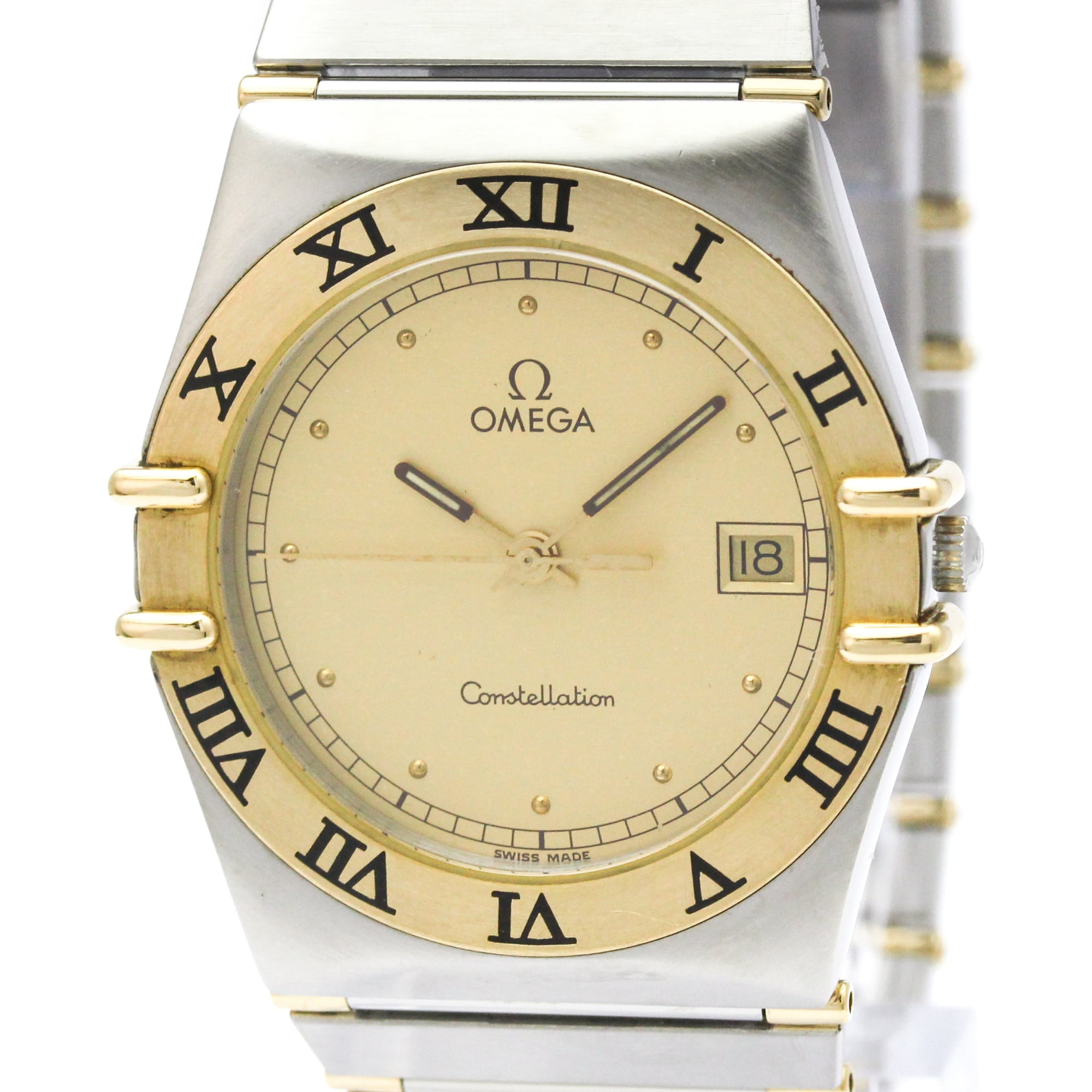 OMEGA Constellation 18K Gold Steel Quartz Mens Watch 396.1080 Polished