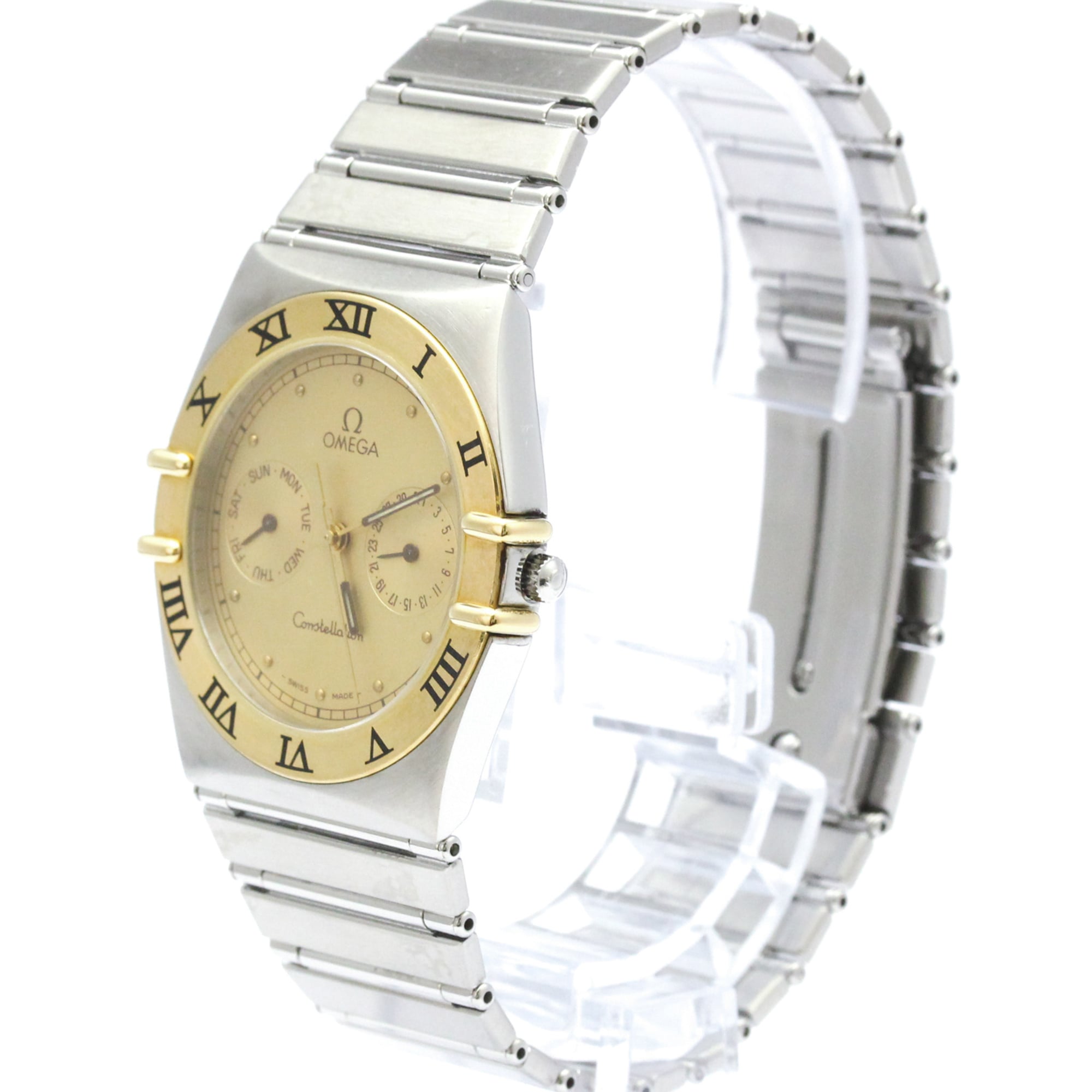 OMEGA Constellation Day Date 18K Gold Steel Quartz Mens Watch 396.1070 Polished