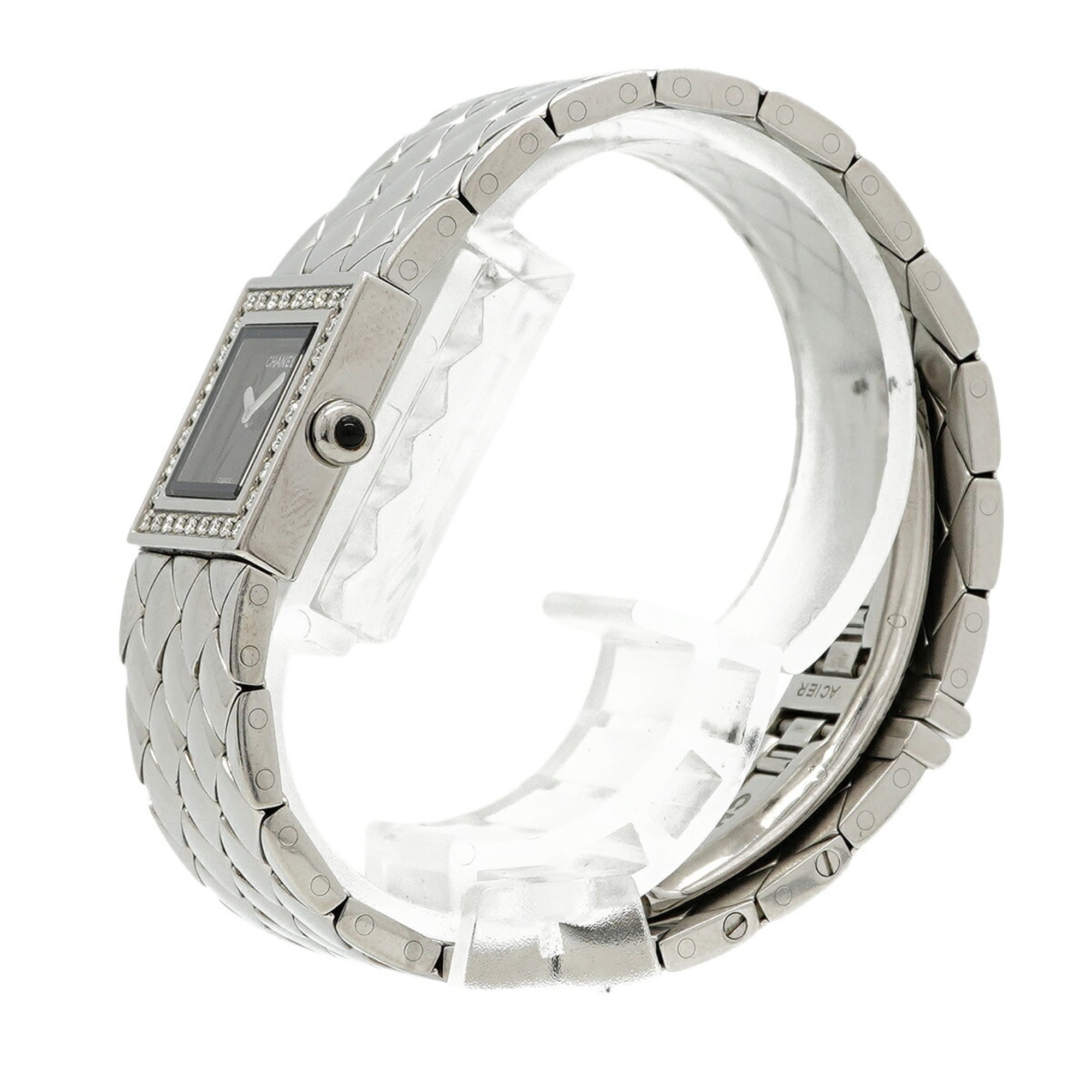 Chanel Matelassé Diamond H0489 Black Dial Wo