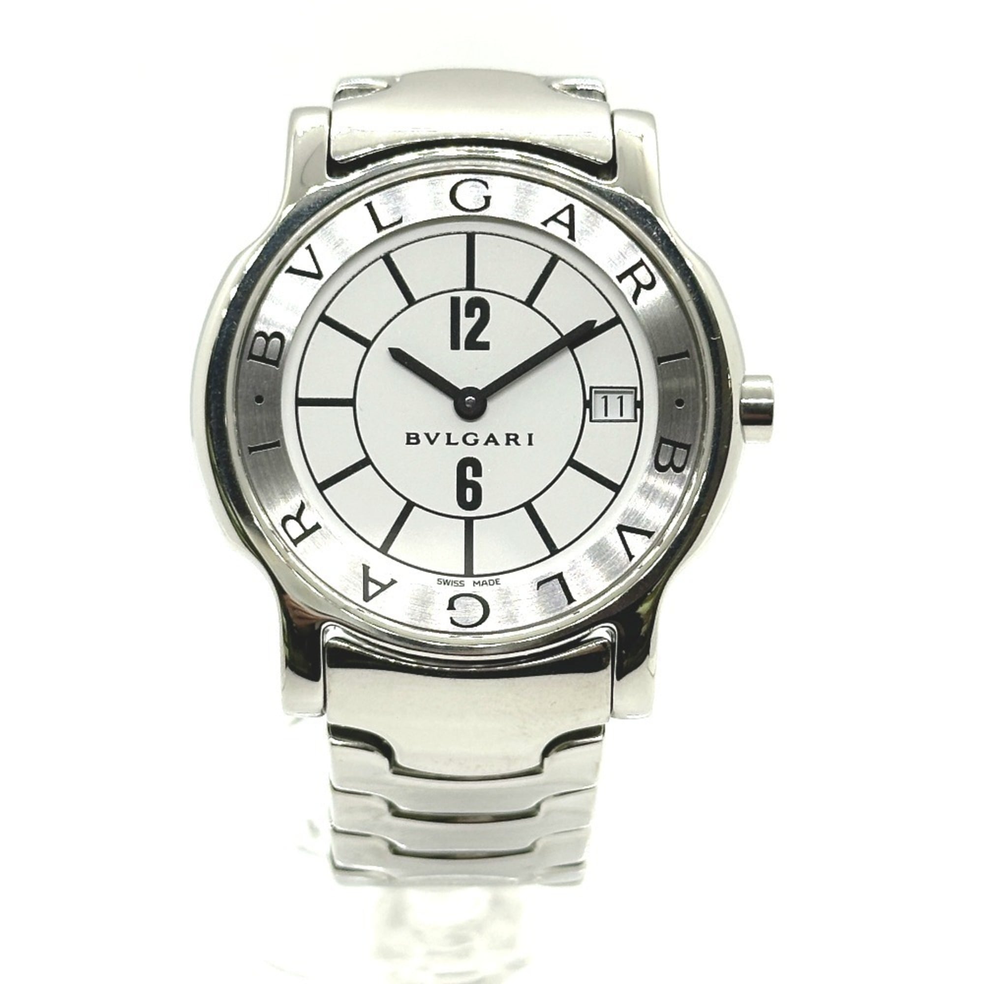 BVLGARI Solotempo ST35S アナログ 腕時計 White BVLGARI ST35S Solotempo Quartz Date Stainless Steel Silver