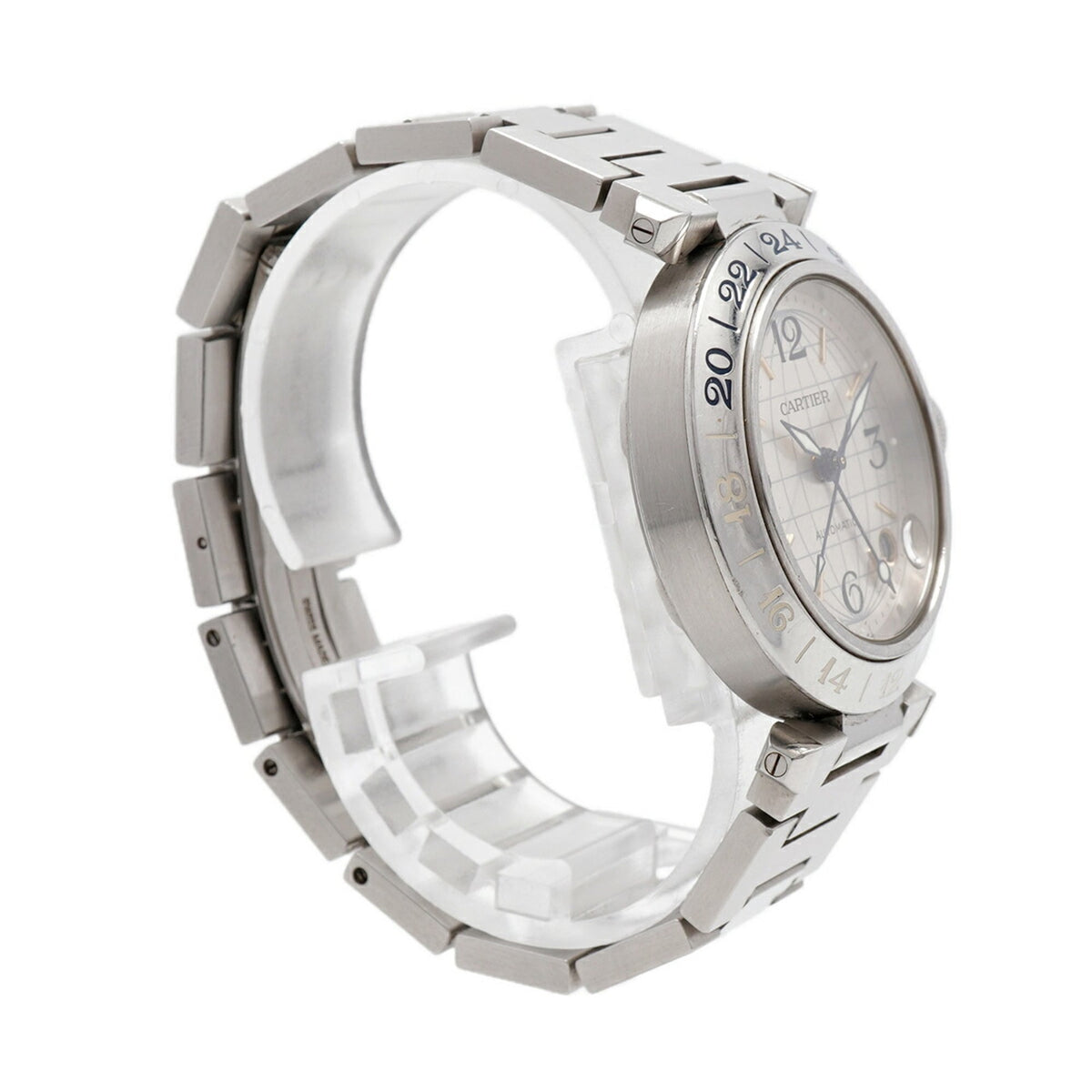 Montre Cartier Pasha C Meridian Gmt W31029M7, cadran argenté, 35 mm