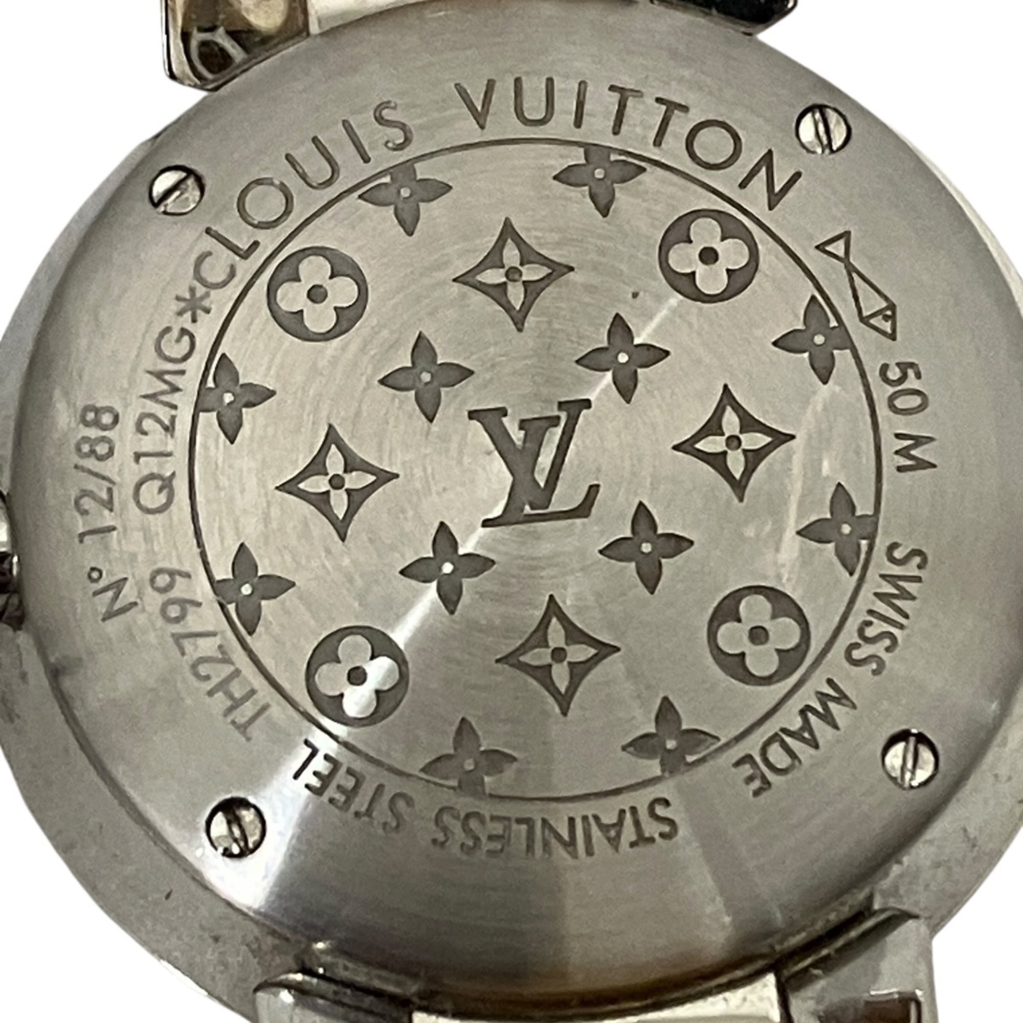 Louis Vuitton Tambour Monogram PM Watch, Verny, Total Weight 36.3g, Stainless Steel, Genuine Leather Strap, Quartz Movement, White Dial, Q12MG