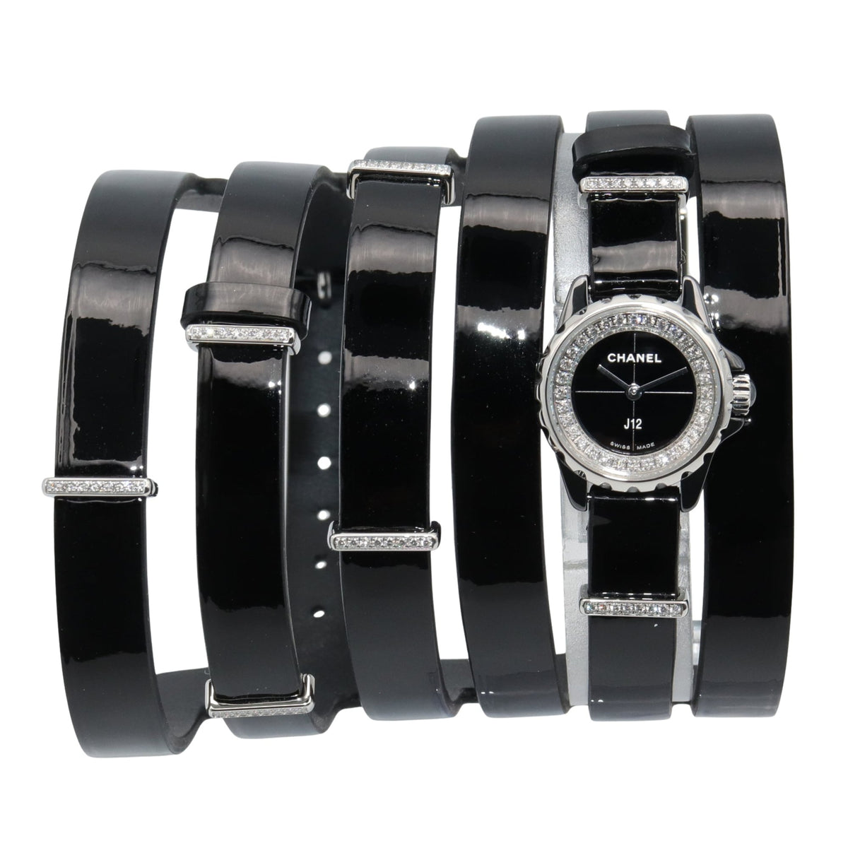 Chanel J12 XS Double Belt Diamond Bezel H4665 Black Dial 20mm Watch