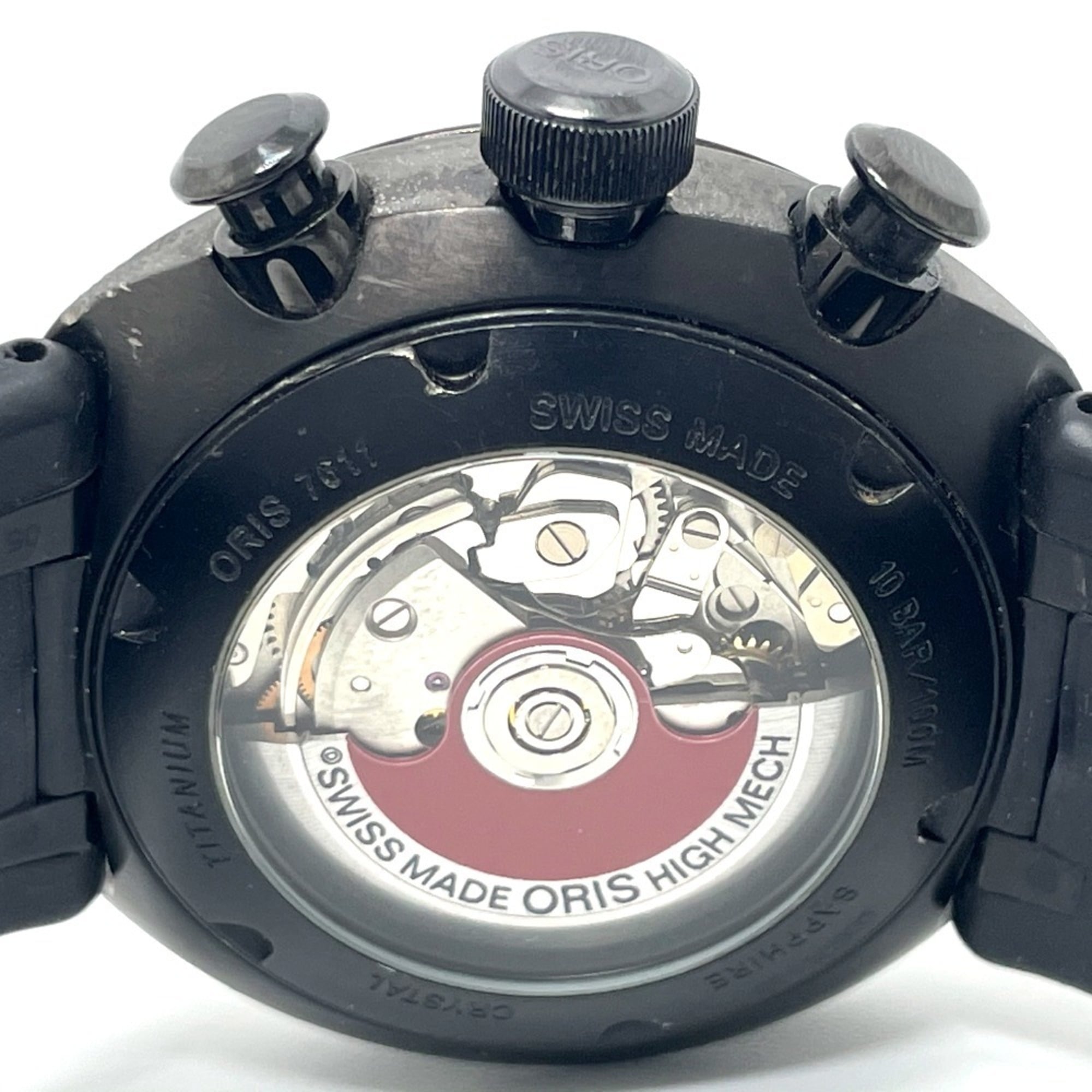 ORIS 7611 Chronograph TT3 Chronograph Schwarz Automatikikuhr mit Titan-/Kautschukarmband, Herren, Schwarz