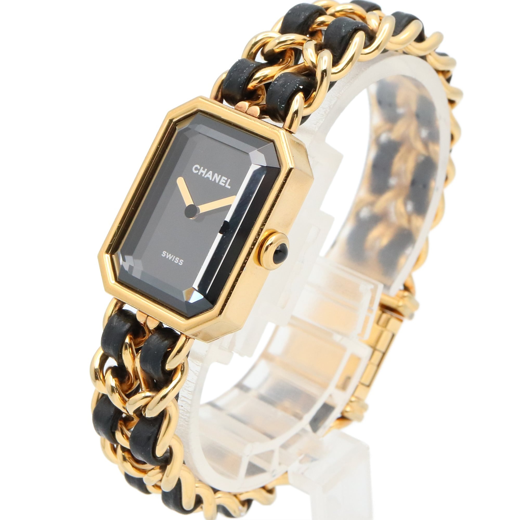 CHANEL Premiere Original Edition Watch, GP (Gold Plated), Leather, Women's, Black, H6951