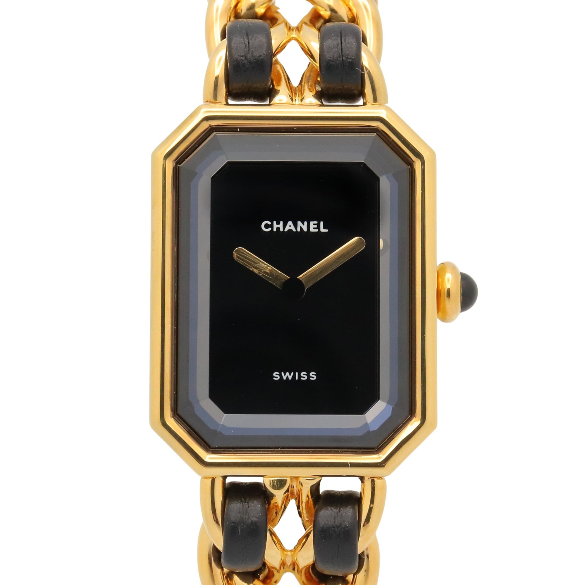 Chanel CHANEL Première S Watch, Gold Plated (GP), Leather Strap, Women's, Black, H0001