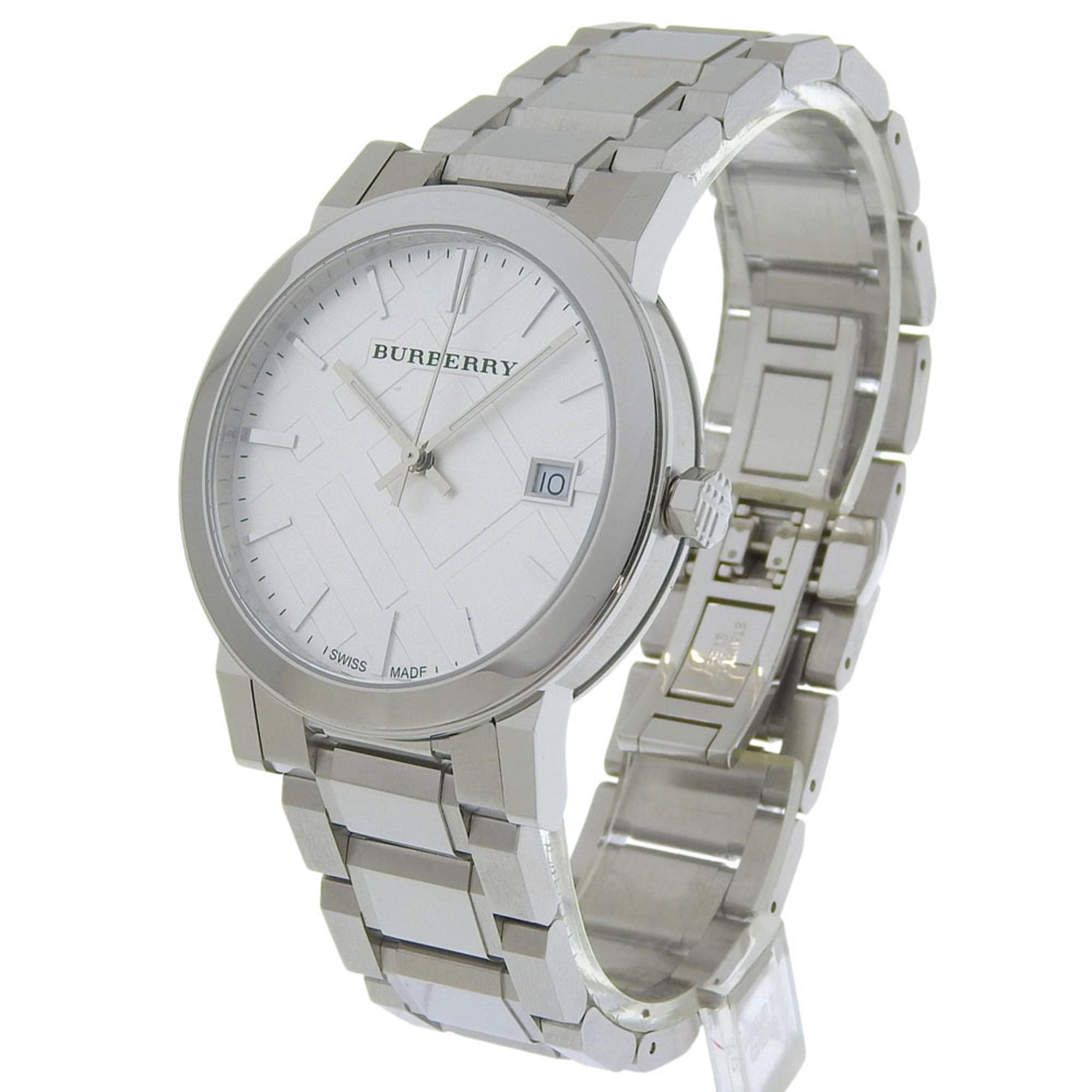Burberry BU9000 Stainless Steel Watch, Silver, Quartz, Analog Display, Silver Dial, Women's.