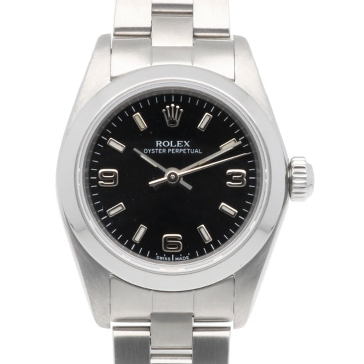Rolex Oyster Perpetual 76080 Schwarz Zifferblatt 26 mm Uhr
