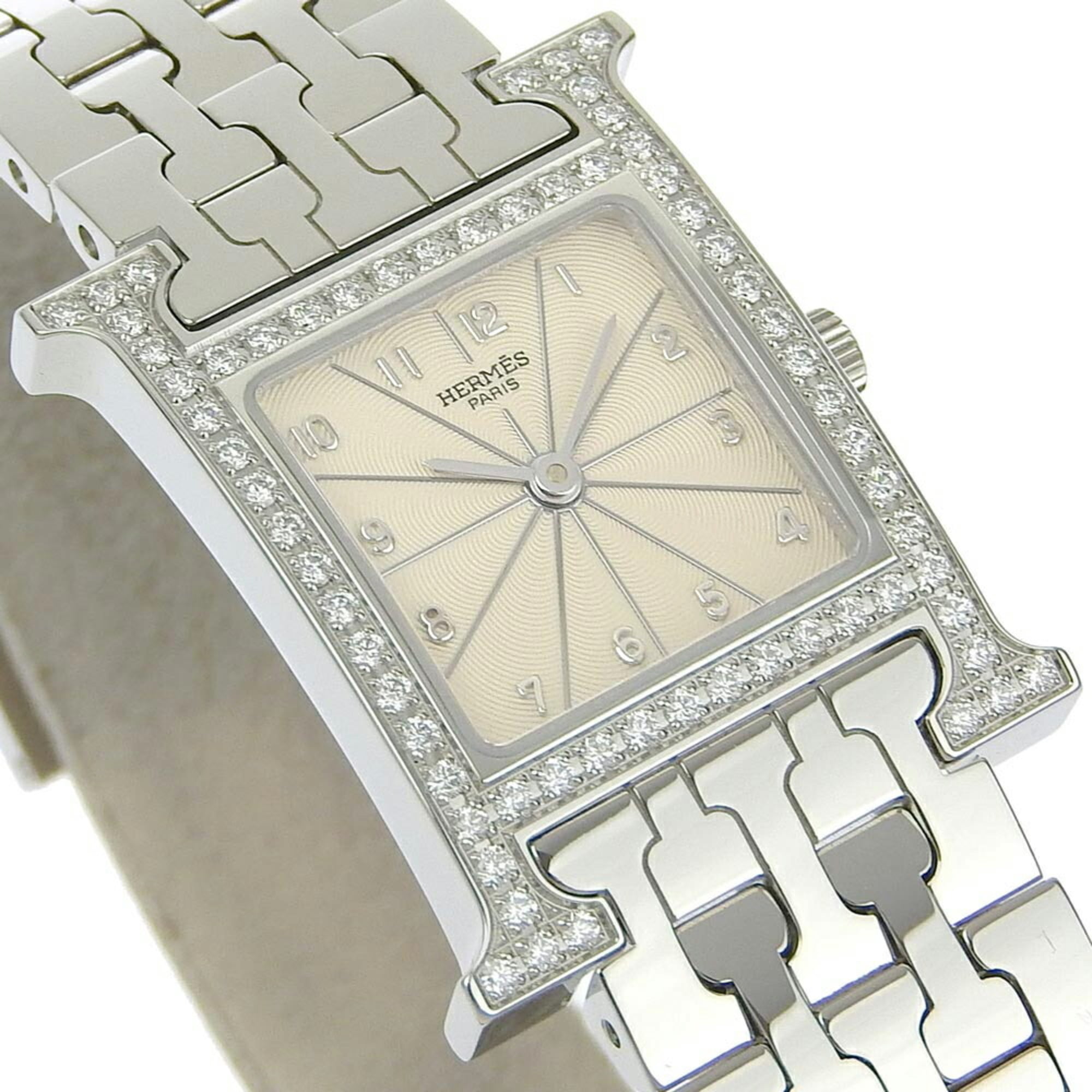 Hermes HERMES H Uhr mit Diamantlünette HH1.230 Edelstahl x Quarz Analoganzeige Elfenbein Zifferblatt Heure für Damen