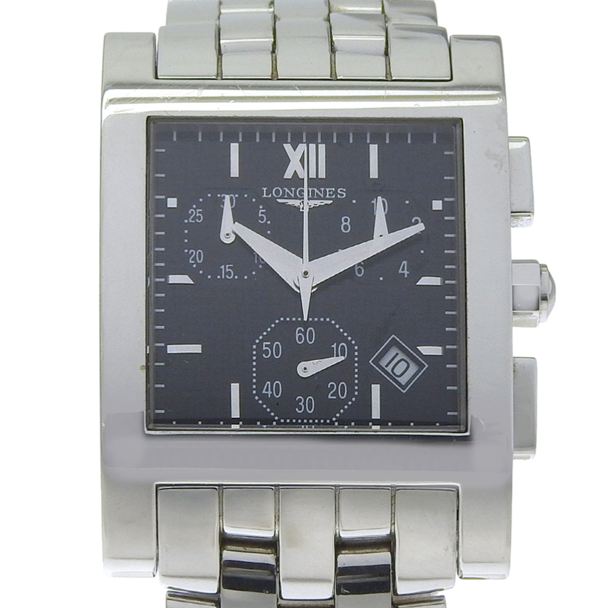 Longines DolceVita watch L5.668.4, stainless steel, quartz, analog, black dial, men's.