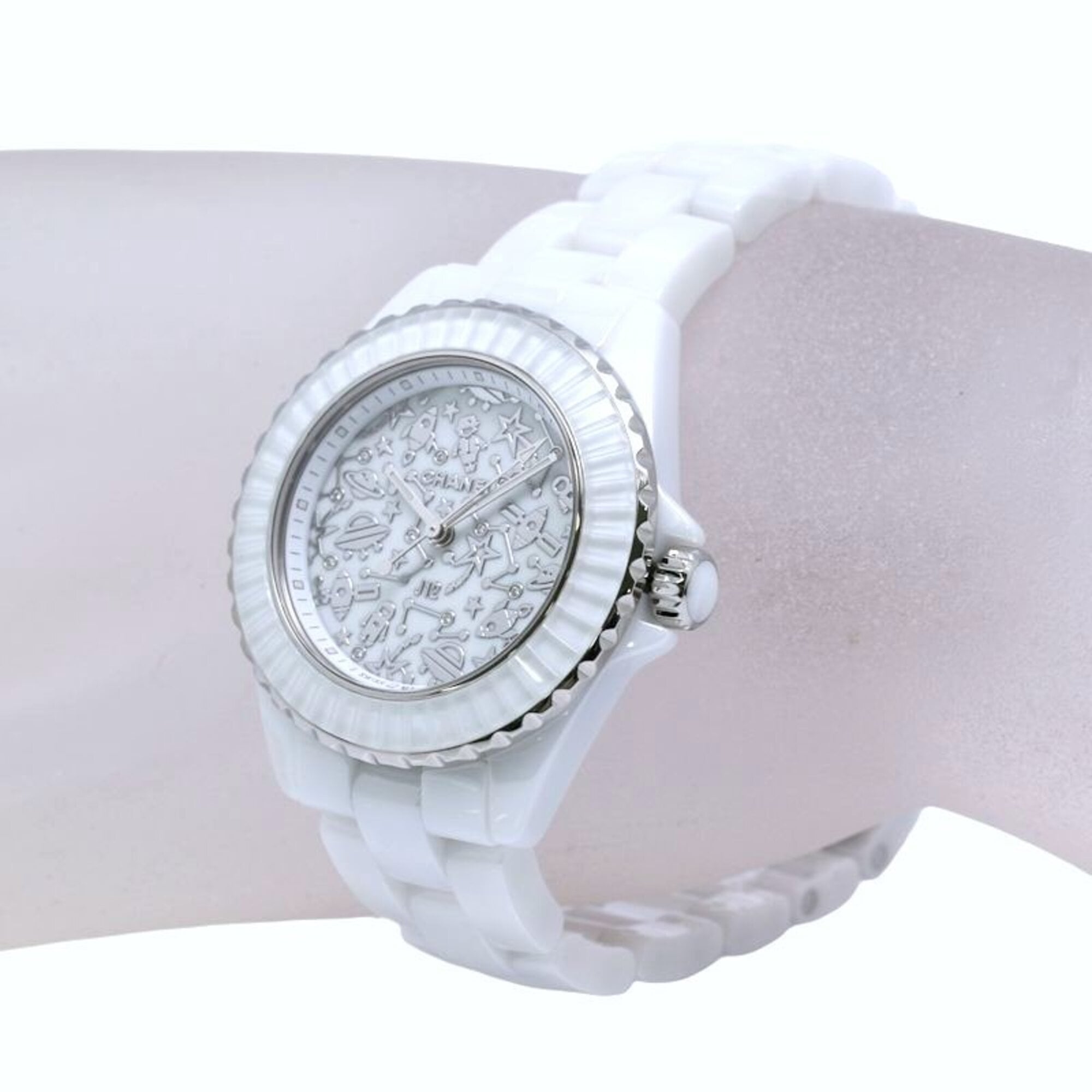 CHANEL J12 Cosmic Diamond H7990 dameshorloge, wit keramiek x roestvrij staal 40440