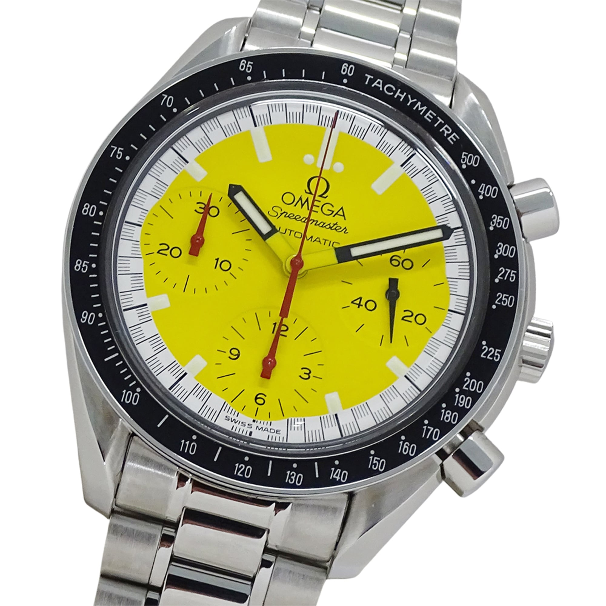 Omega Speedmaster 3510.12 Men's Watch, Brand Racing Schumacher Chronograph Automatic Movement Stainless Steel (SS) Yellow Silver