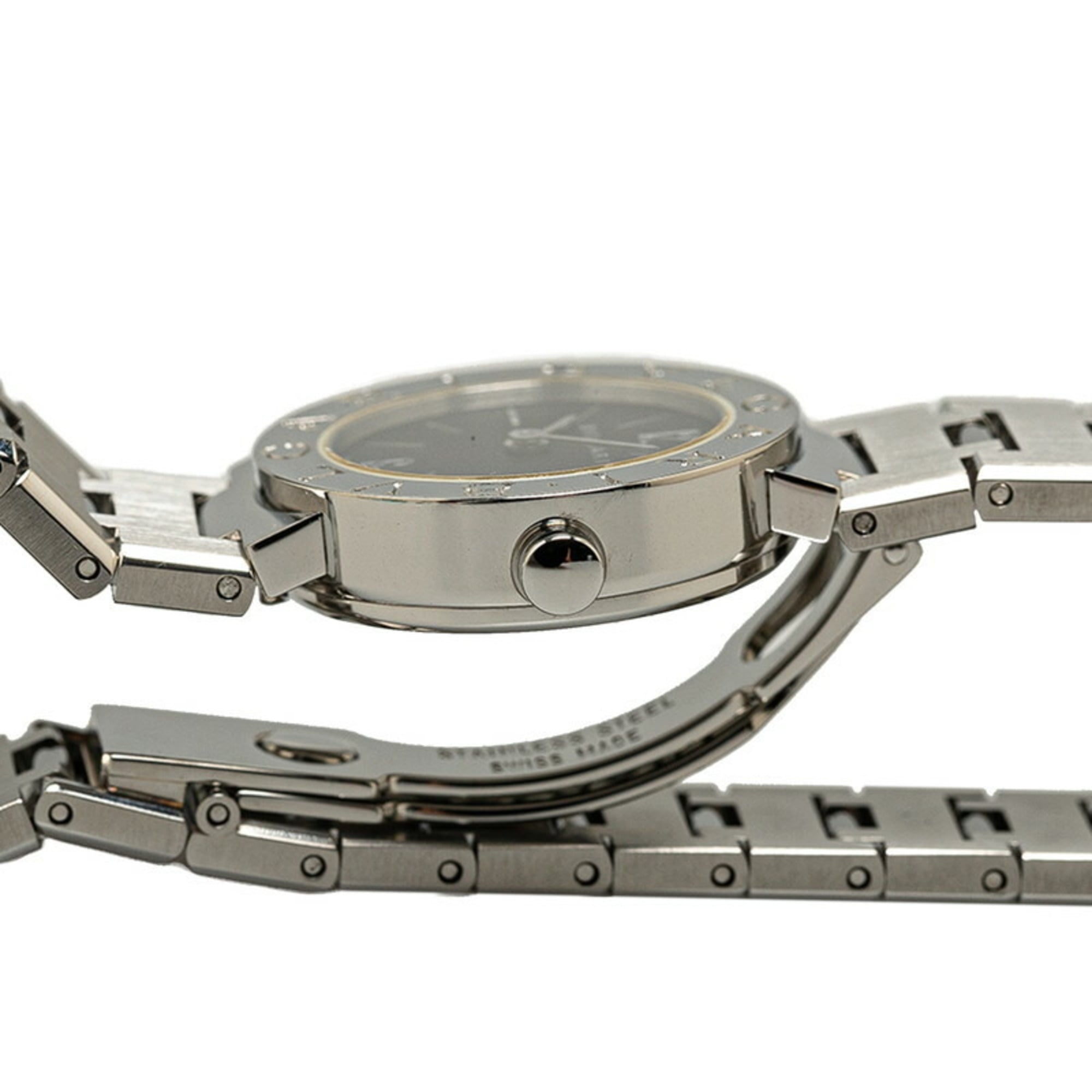 BVLGARI Uhr BB23SS Quarz Schwarz Zifferblatt, Edelstahl, Damenuhr