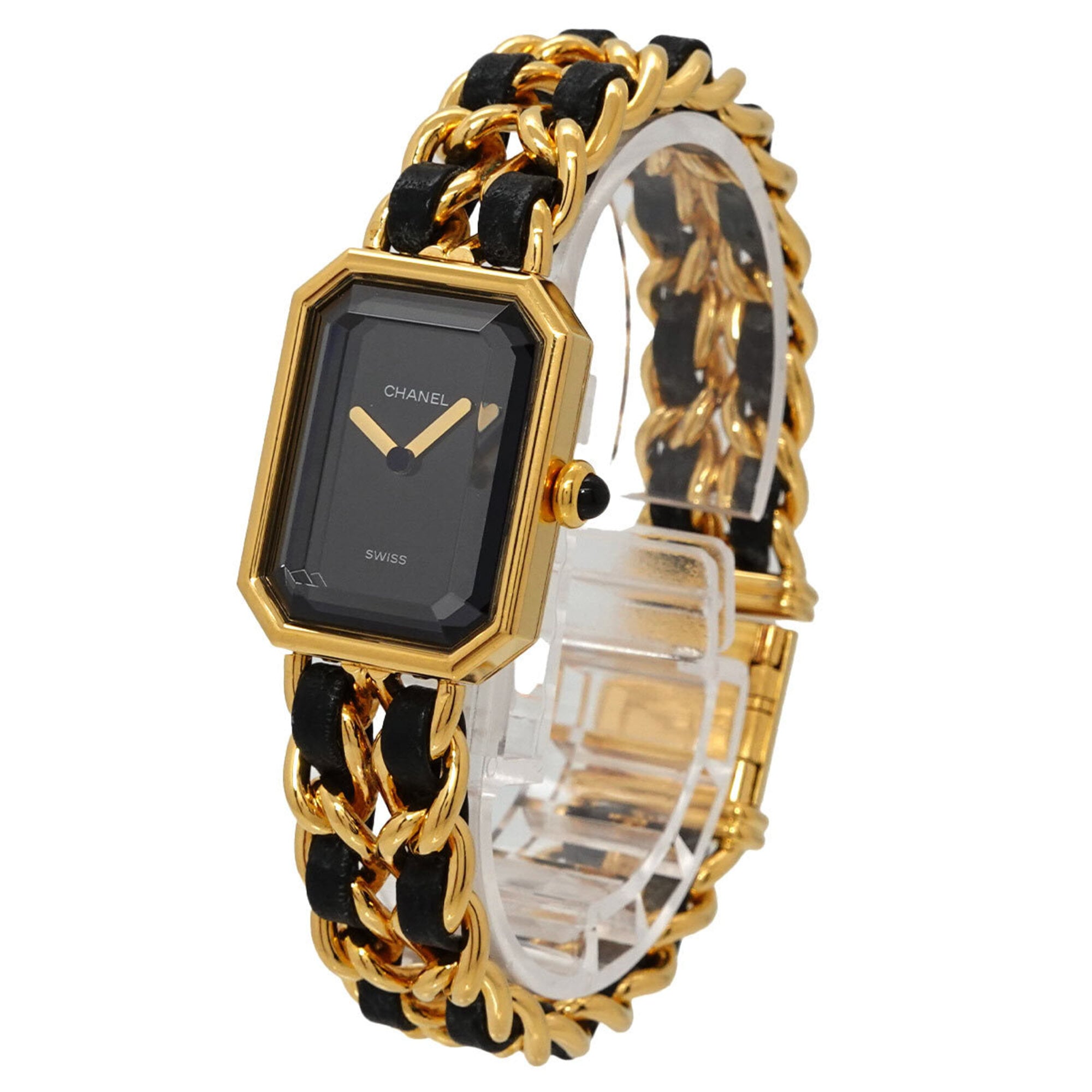 Chanel Premiere Large Size H0001 Wo Black Gold Quartz