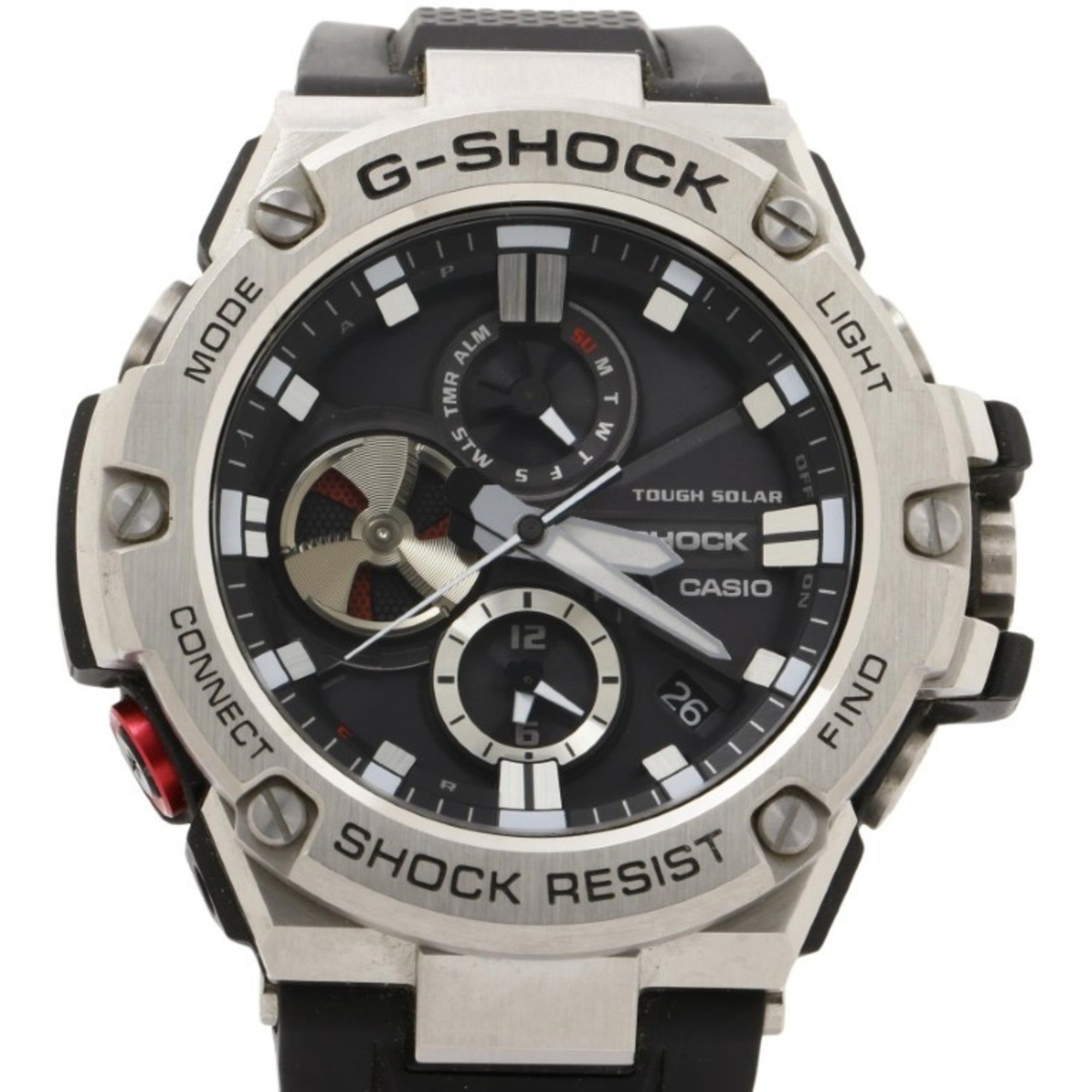 CASIO G-SHOCK GSTEEL GSTB100 Series Black Silver Resin/Stainless Steel Men's Analog Watch