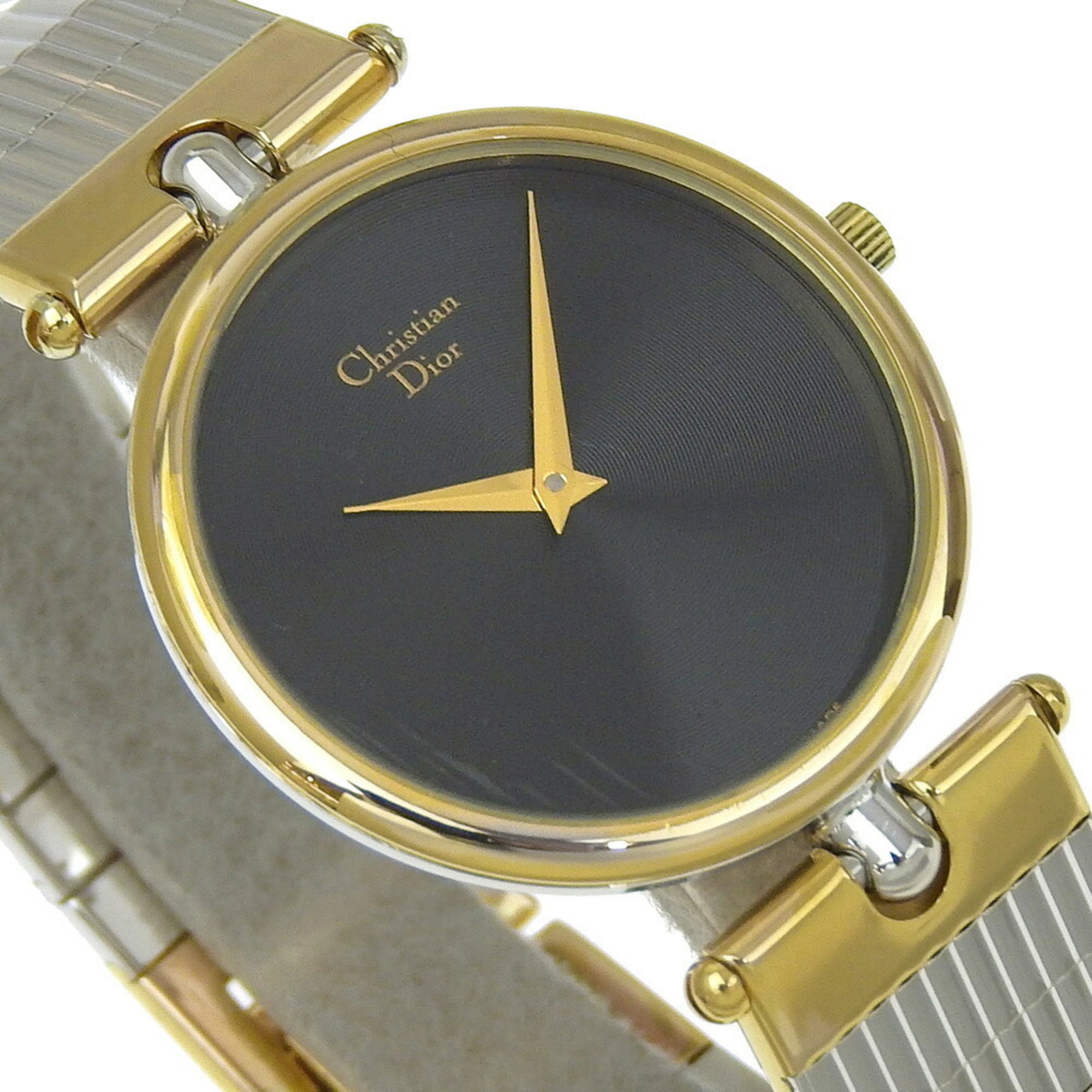 Christian Dior Uhr 3026 aus Edelstahl mit vergoldetem GehäuseQuarz analoges ZifferblattSchwarz Zifferblatt, Damenuhr