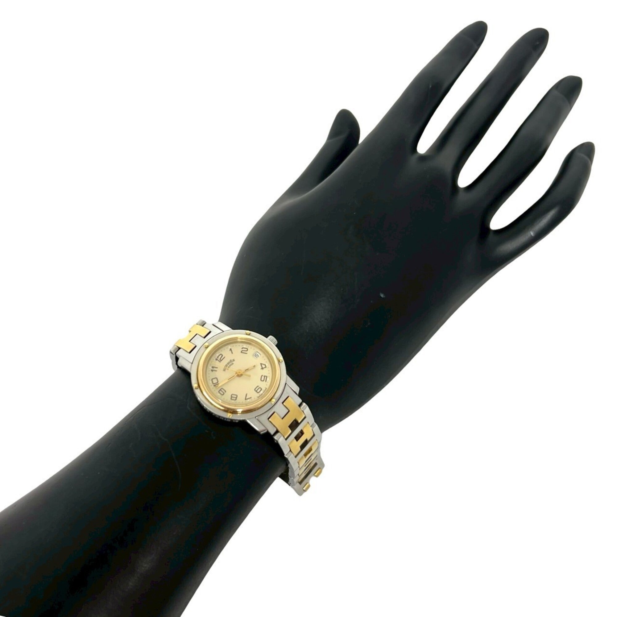 HERMES Clipper Stainless Steel GP Quartz Wrist Silver/Gold 23912