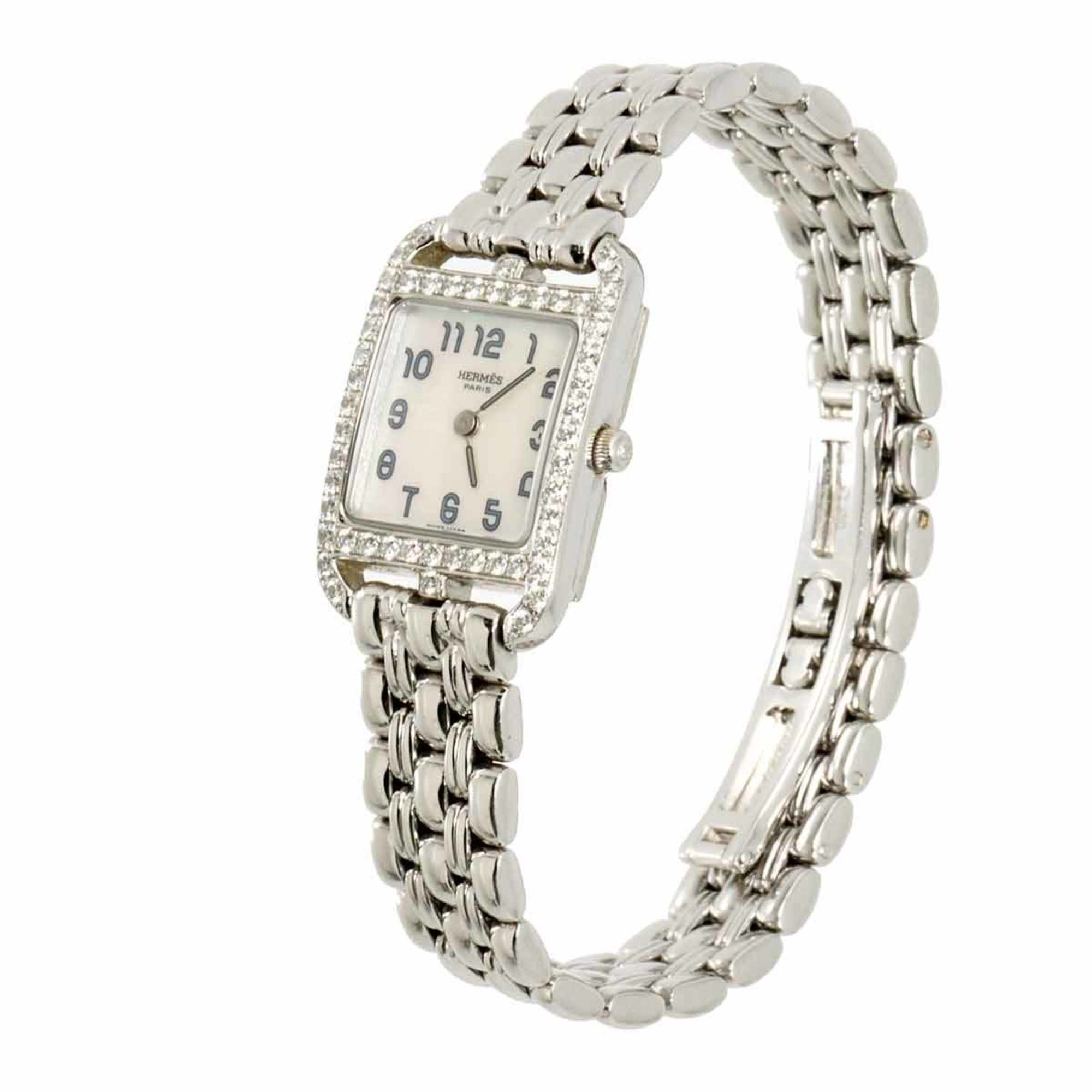 Hermes Cape Cod Mini CC1 192 Women's Watch, Diamond Bezel, White Shell, 18K Gold, Solid Quartz Watch