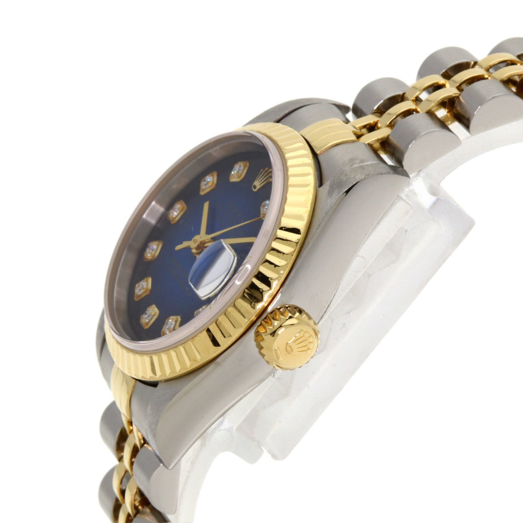 Rolex 69173G Datejust 10P Diamant-Uhr mit blauem Farbverlauf aus Edelstahl SSx18KYG (18KYG) für Damen