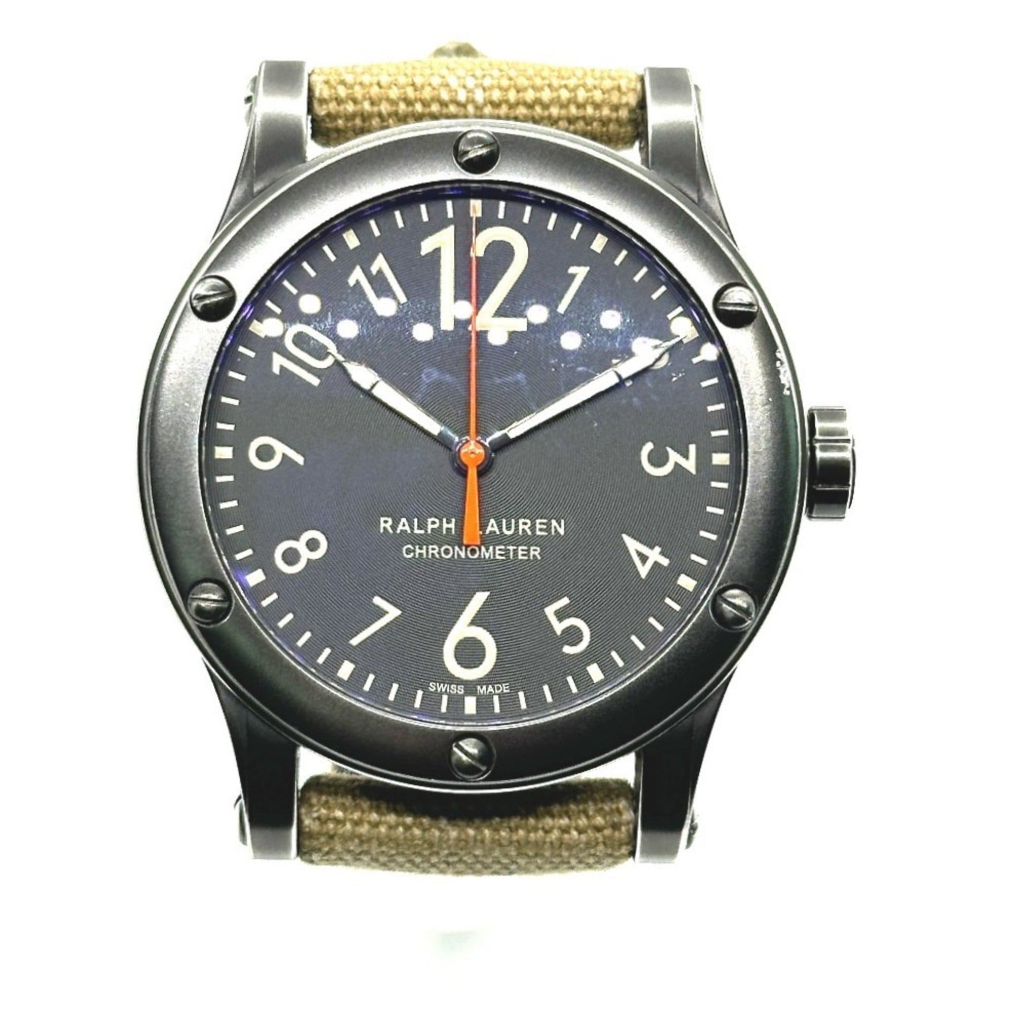 RALPH LAUREN Ralph Lauren Sporting Safari RL67 Chronometer Watch (RL0220900) with Stainless Steel Canvas Strap, Black/Khaki