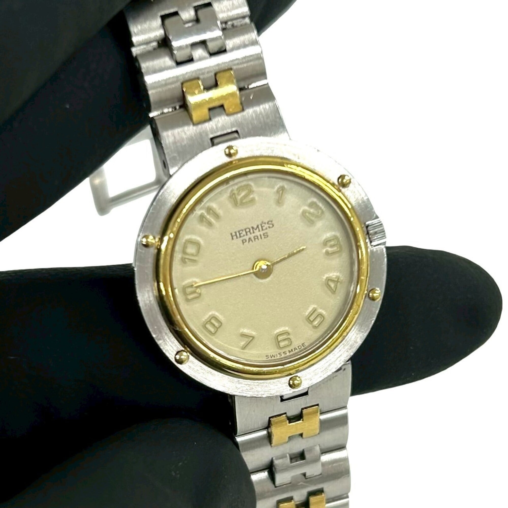 HERMES Vintage Clipper Stainless Steel GP Quartz Silver 32954