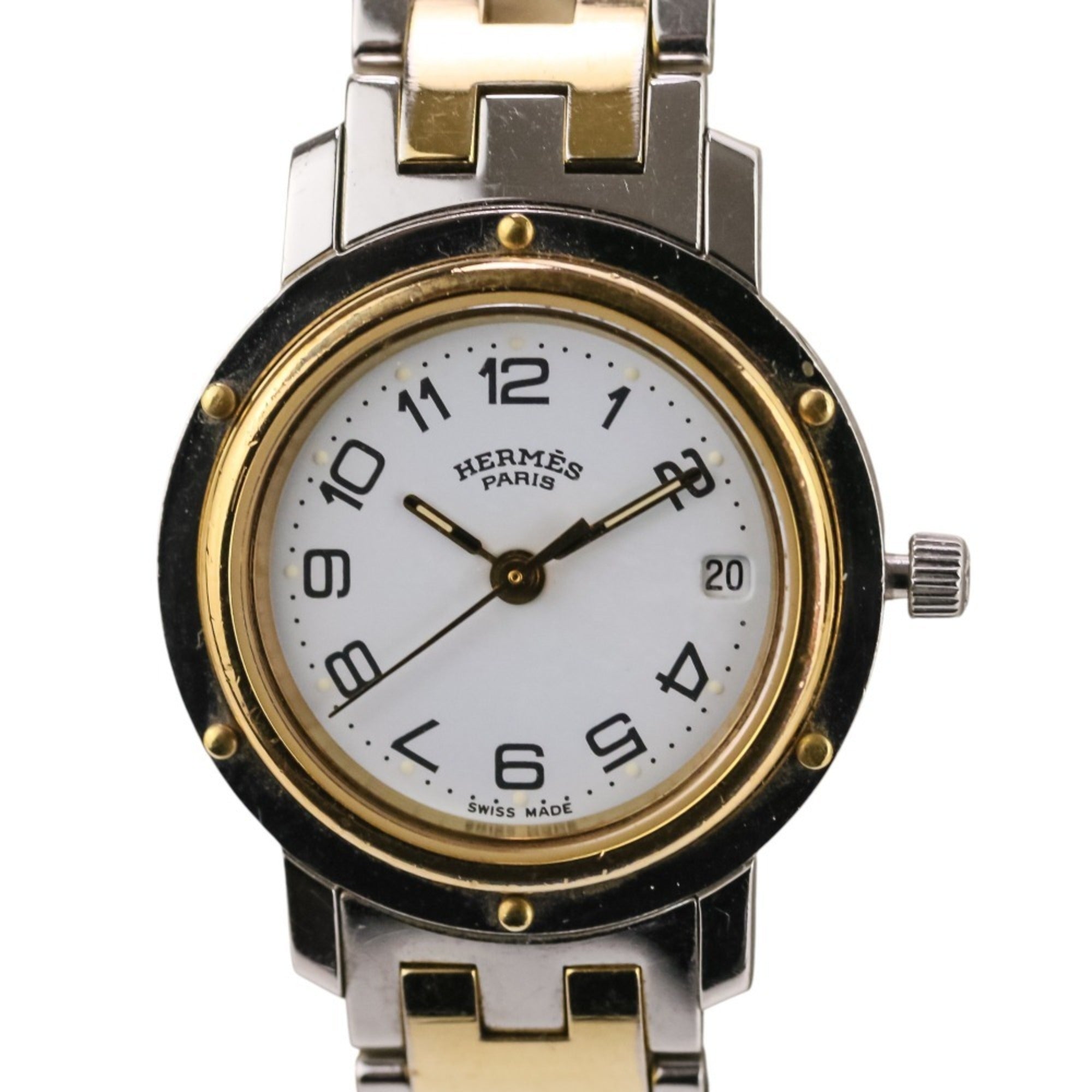 Hermes Clipper Combination Women's Quartz Watch CL3.240 White Dial with Silver and Gold Colors