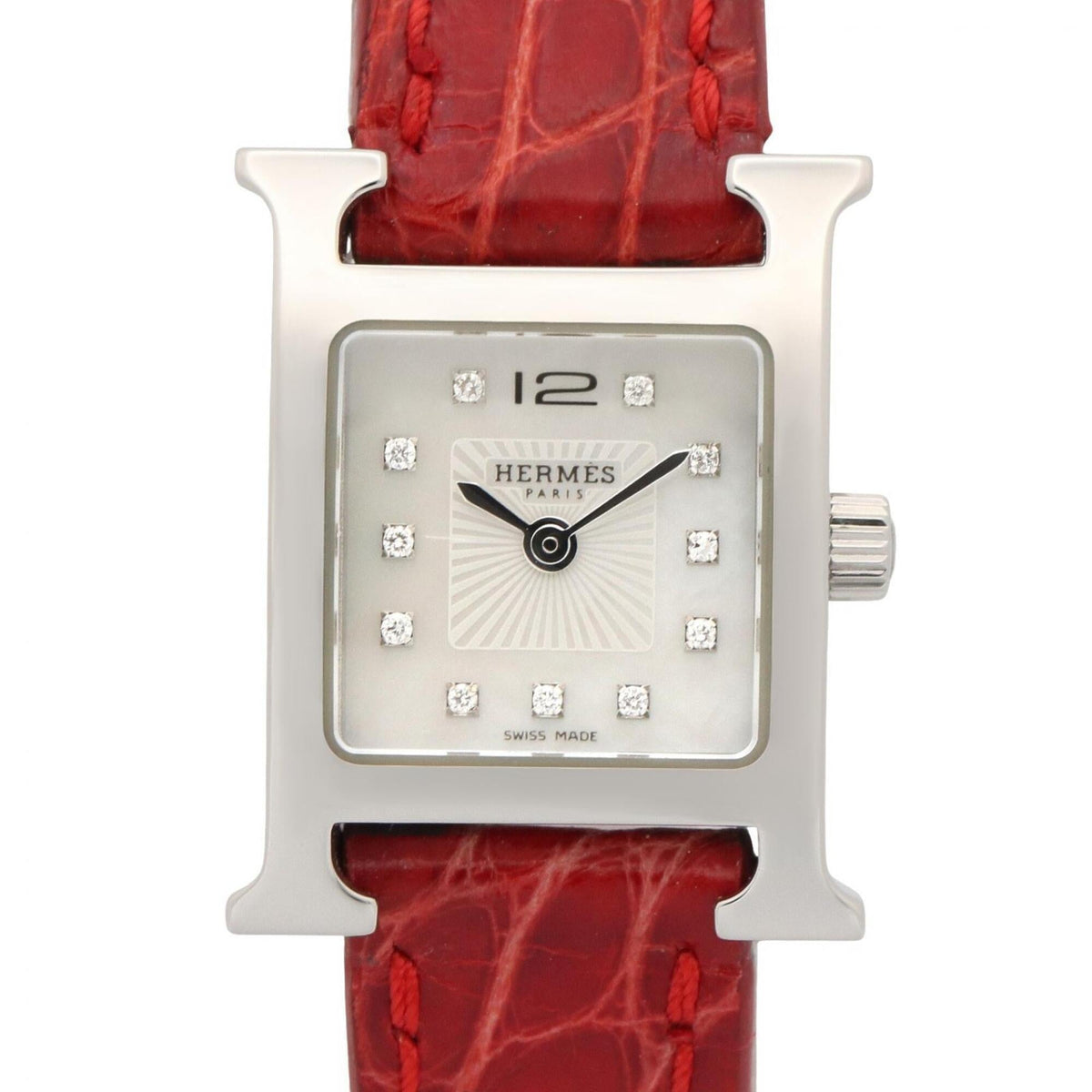 Hermes H- Mini White Shell HH1.110 Horloge met witte wijzerplaat, 17 mm