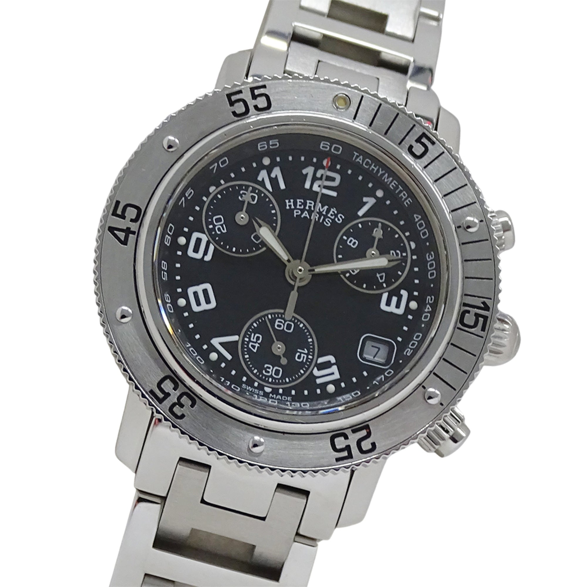Hermes HERMES Women's Watch, Brand: Clipper Diver Chronograph Date, Quartz, Stainless Steel (SS), CL2.310, Silver & Black