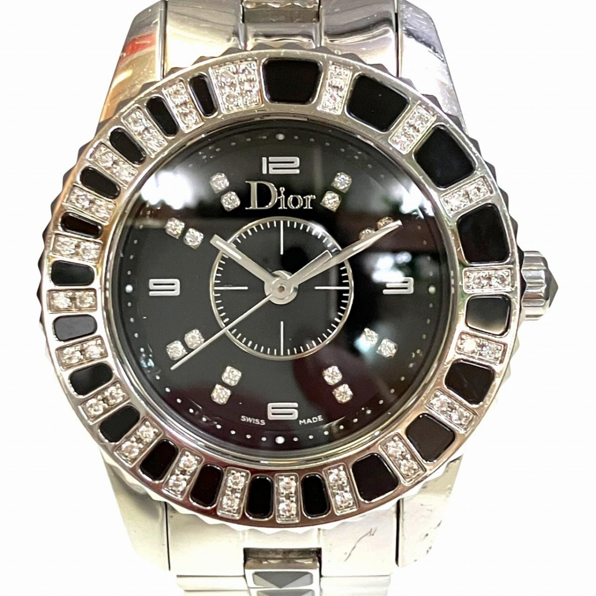Christian Dior Crystal Diamond Bezel Watch, Total Weight 75.8g, Stainl