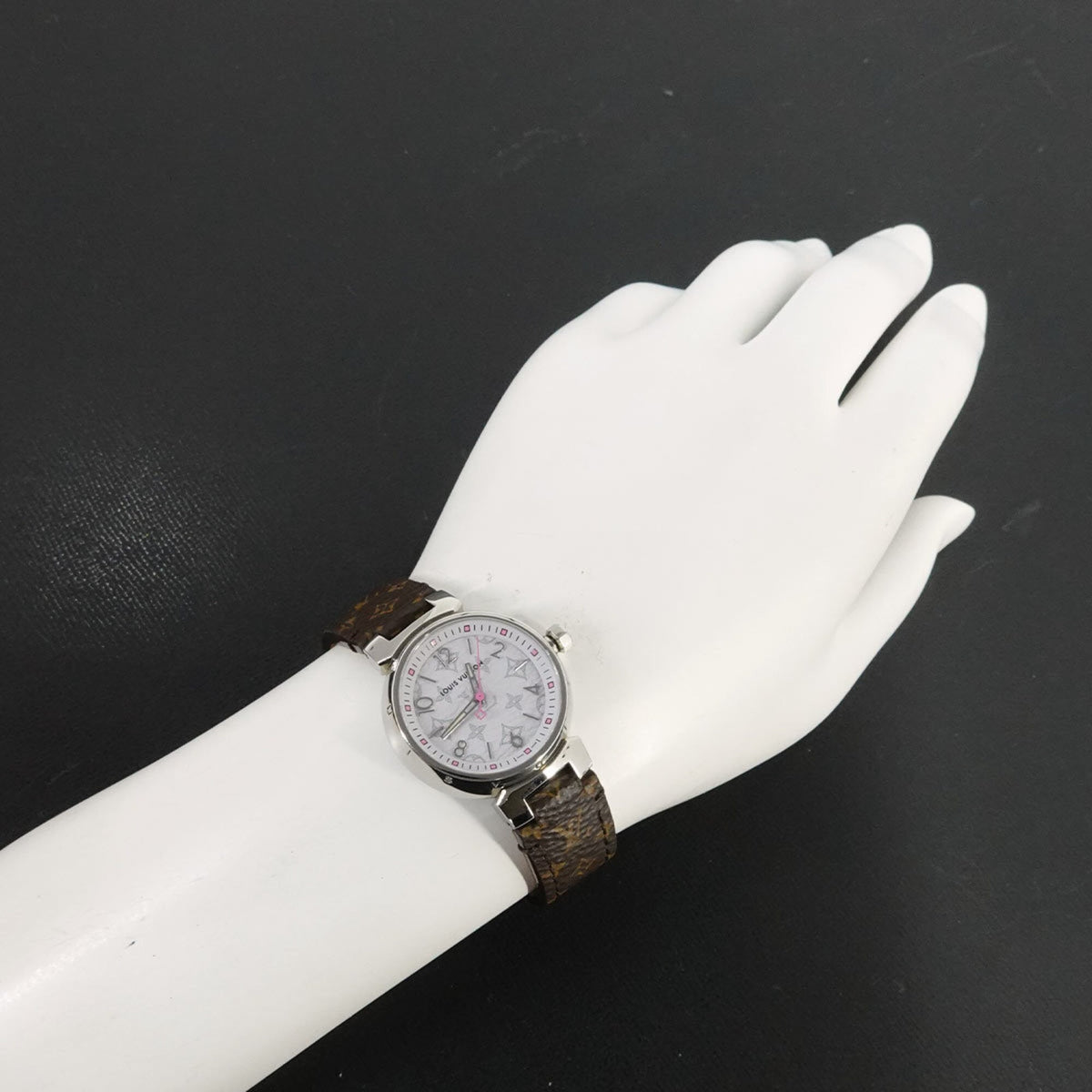 Louis Vuitton Tambour PM Monogram QA115 Weiß Zifferblatt 28 mm Uhr