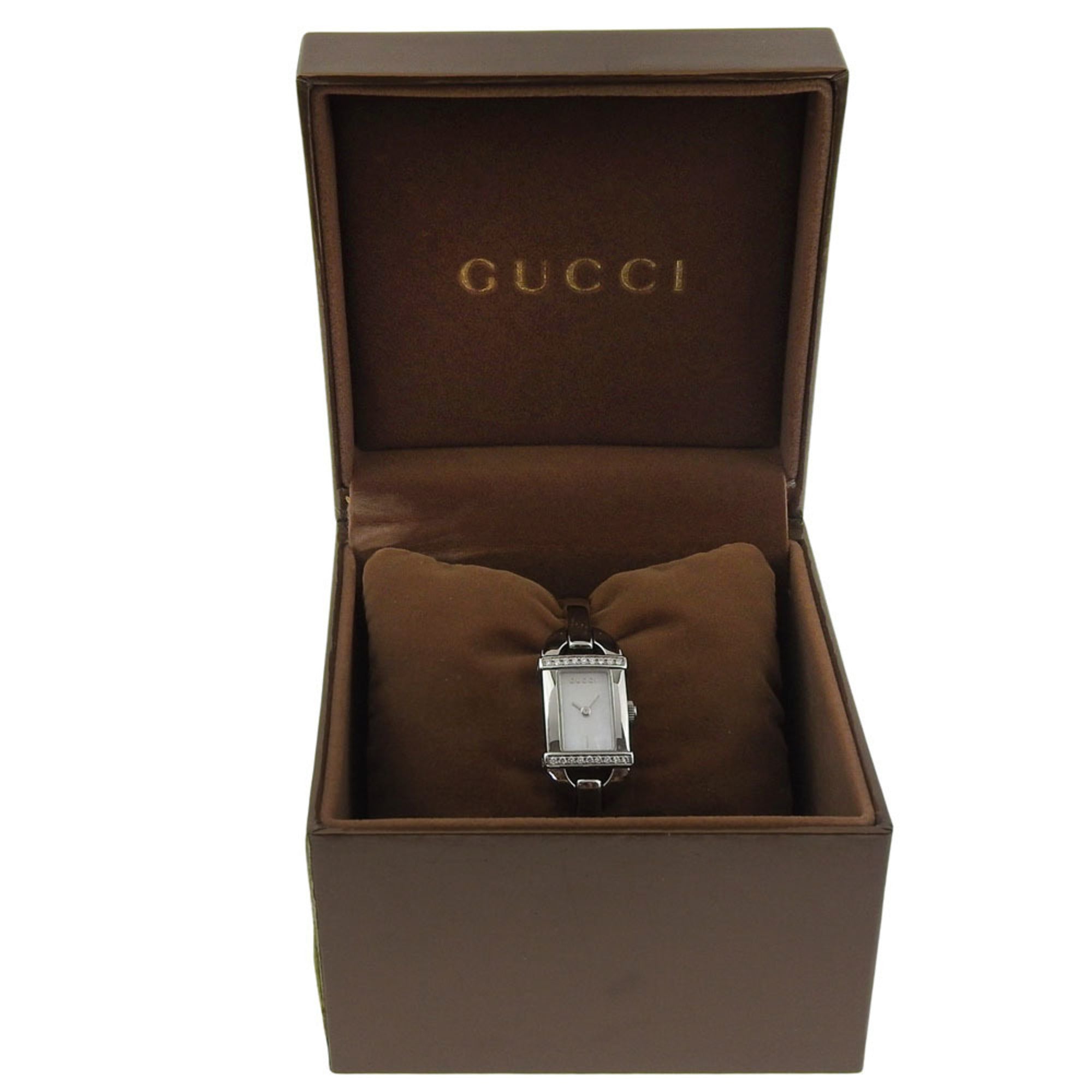 Gucci 6800L roestvrijstalen quartzhorloge met diamanten en analoge wijzerplaat met witte schelp-wijzerplaat voor dames