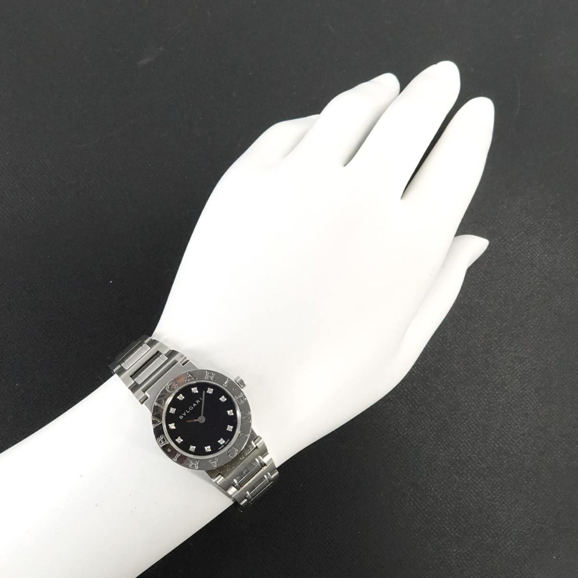 BVLGARI BB26SS dameshorloge met 12 diamanten, zwart, quartz