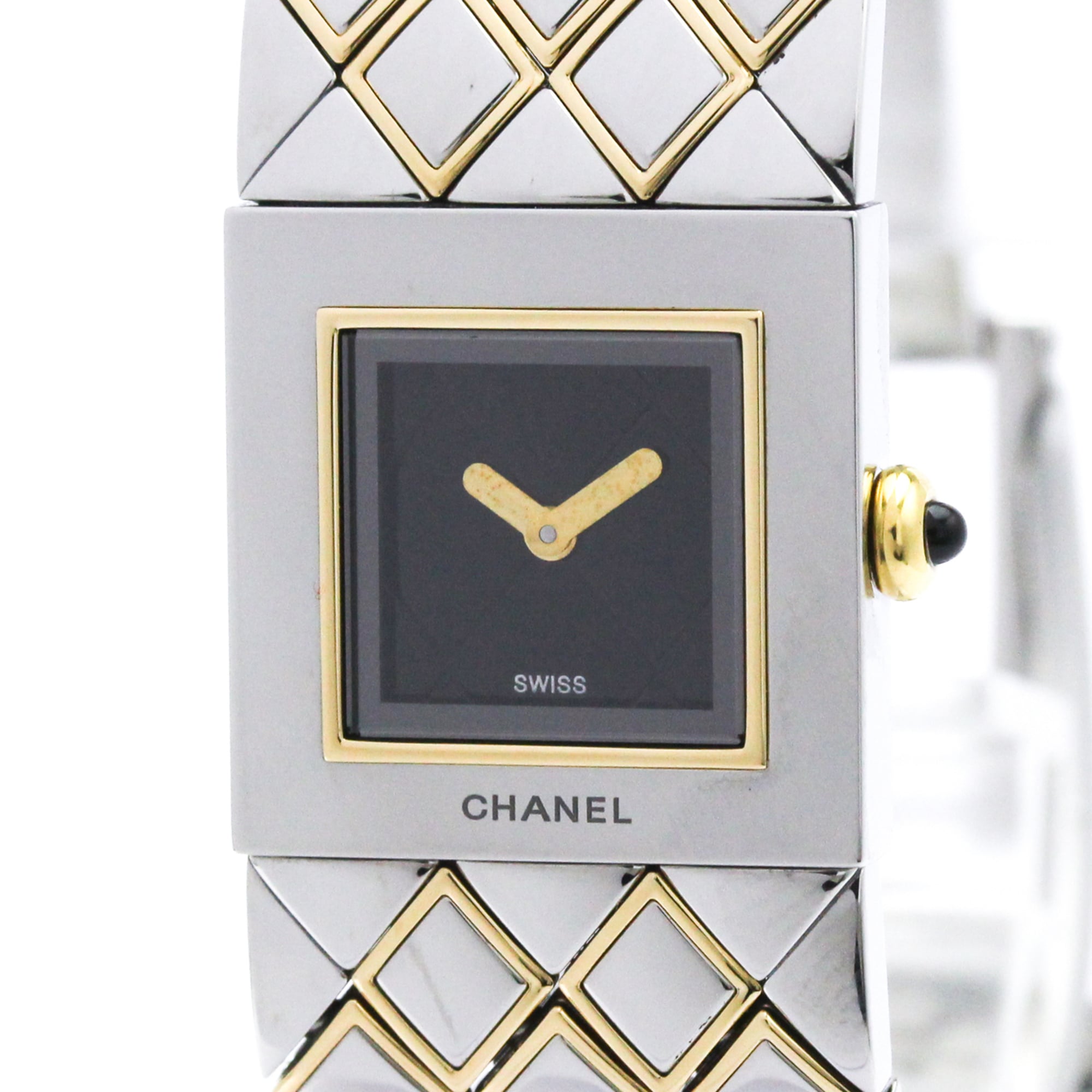 CHANEL Matelasse 18K Gold Steel Quartz Ladies Watch H0475 Polished
