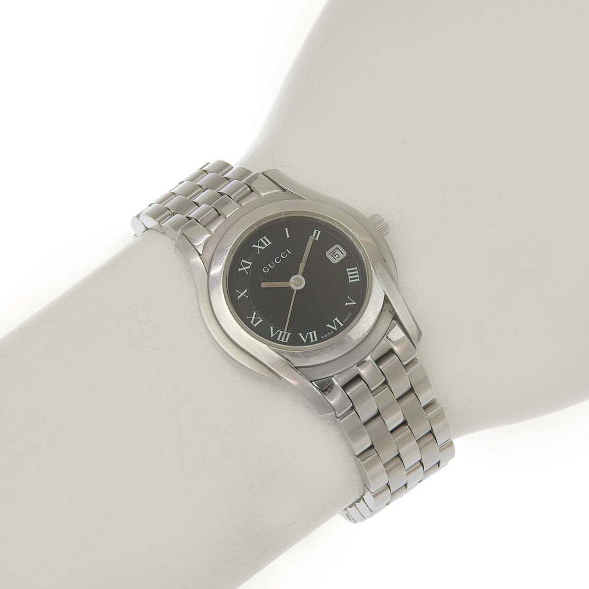 Gucci 5500L Black Dial Stainless Steel Quartz Watch, Approx. 26mm, Women's Date Display