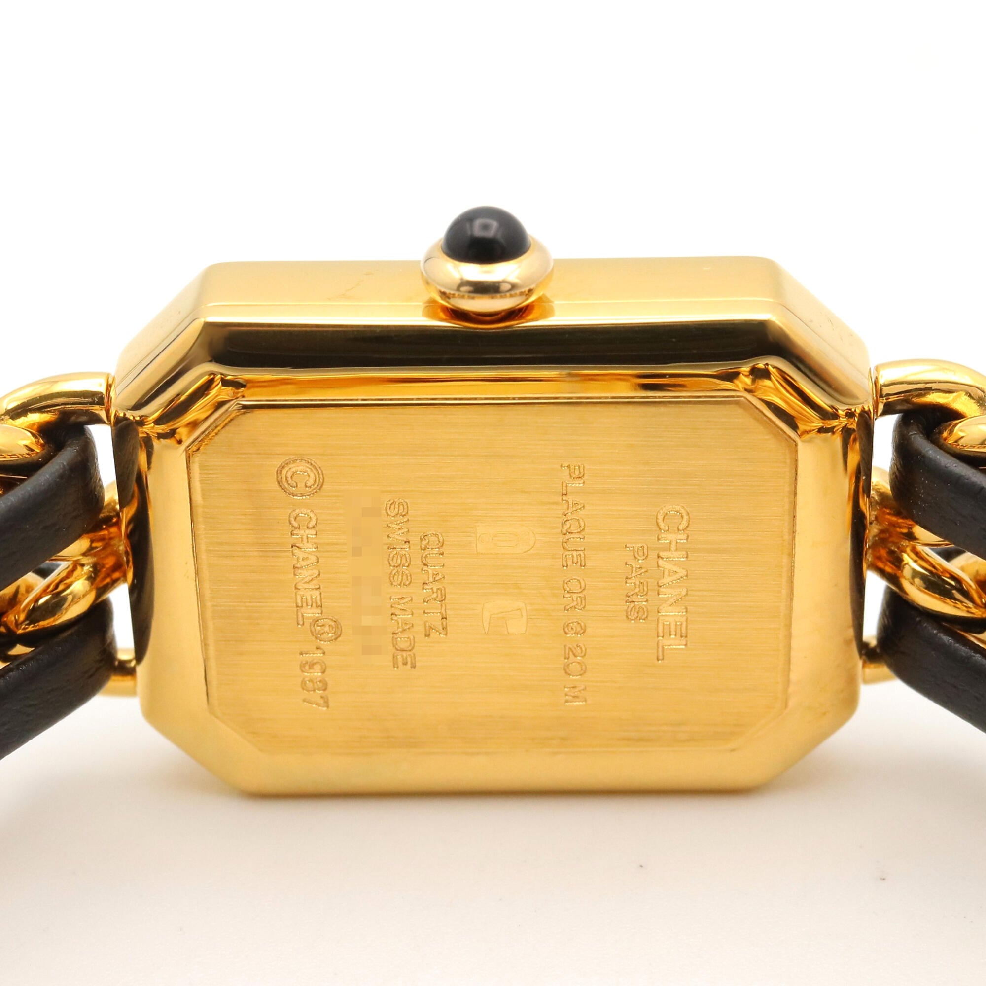 Montre Chanel CHANEL Première S, plaquée or (GP), bracelet en cuir, pour femme, Noir, H0001