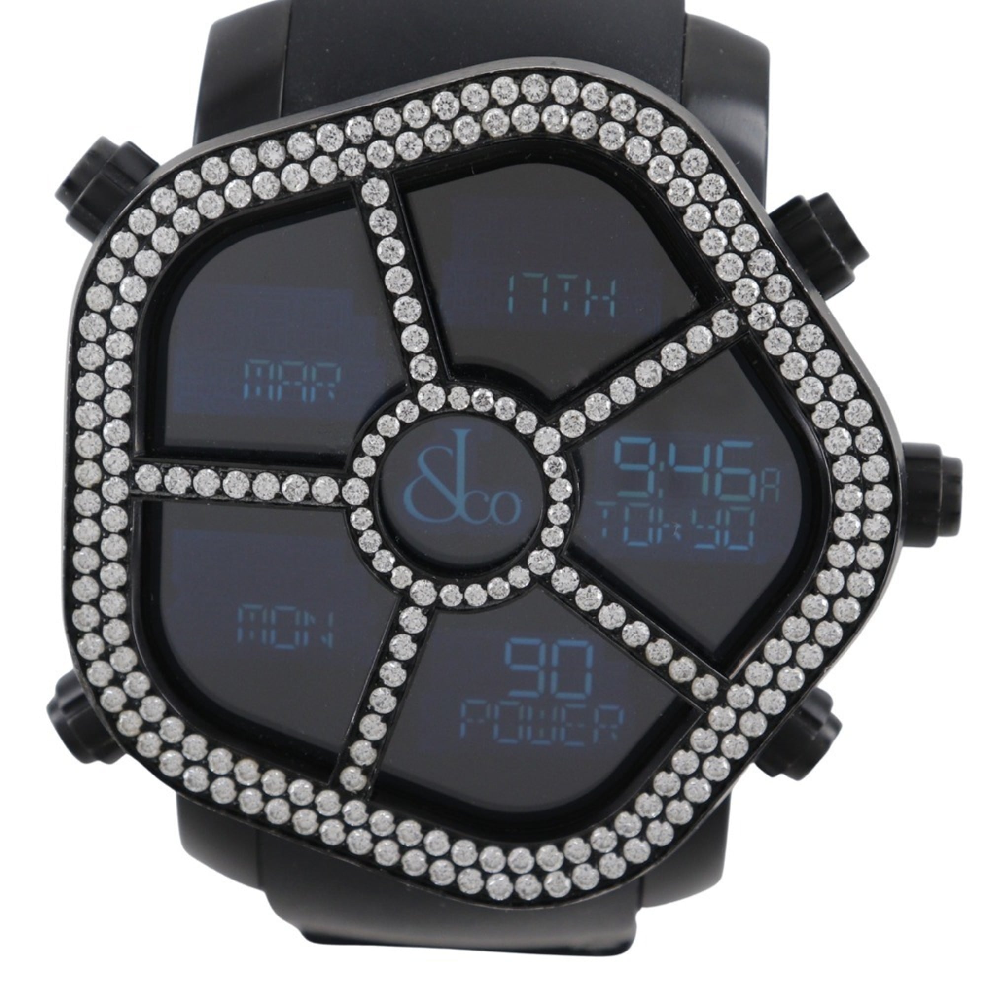 JACOB & CO 5 Time Zone Ghost Watch GMT JC-GST-WHD Stainless Steel x Rubber Black Quartz Digital Display Dial Men's