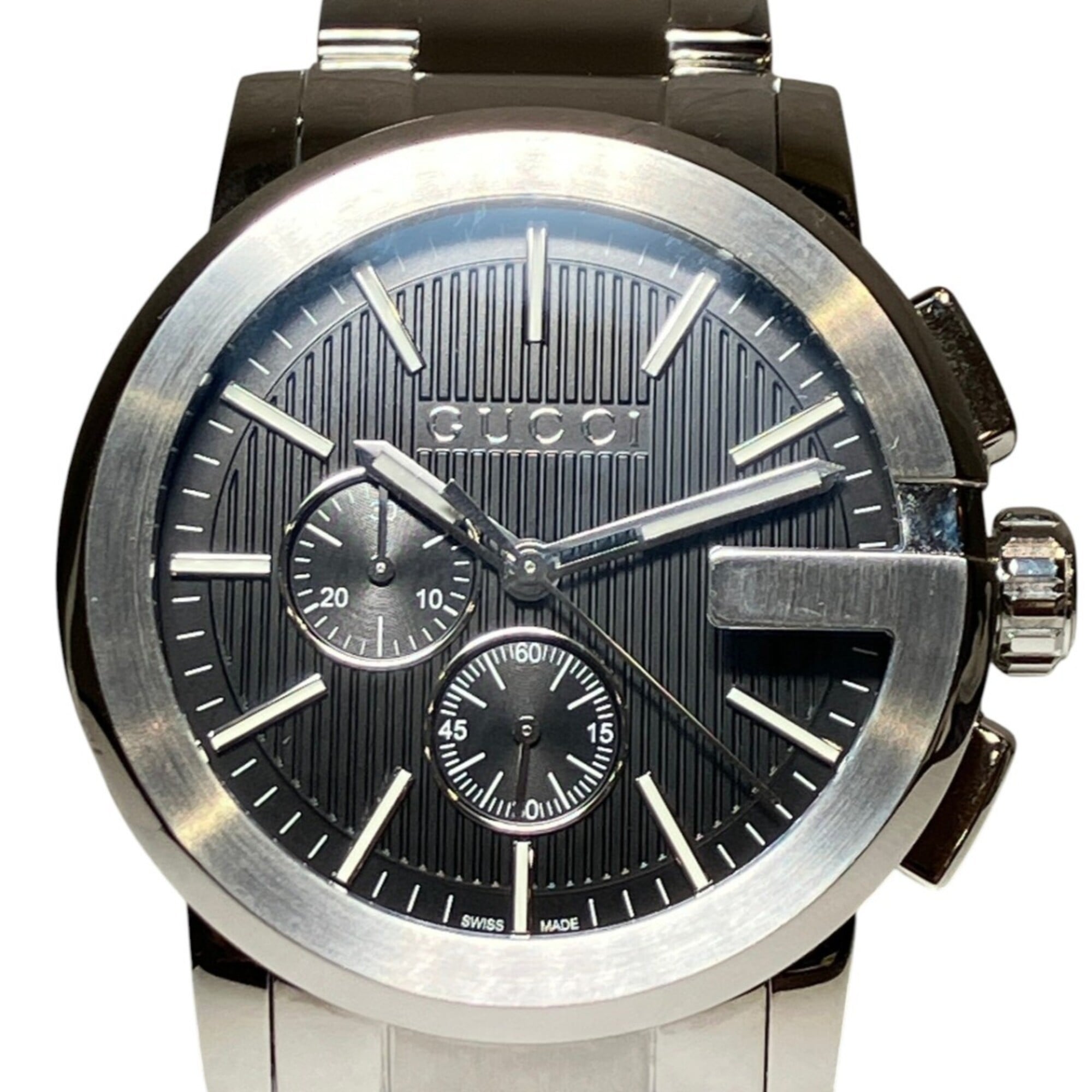 Gucci G-Chrono total weight 170.8g stainless steel quartz movement black dial 101.2