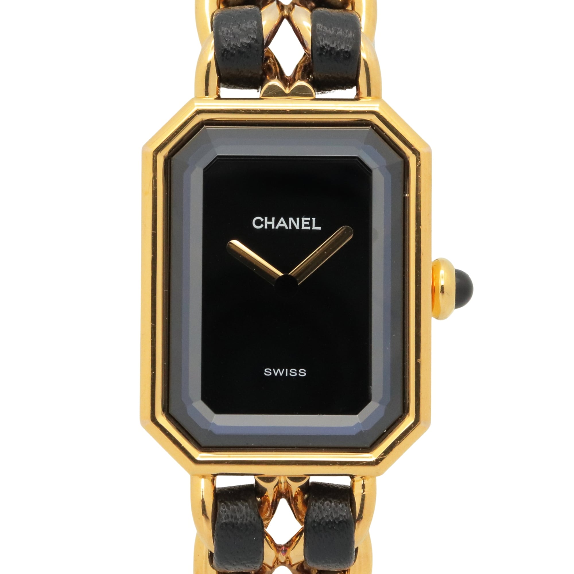Chanel CHANEL Première S Gold Plated (GP) Leather Strap Wo Black H0001