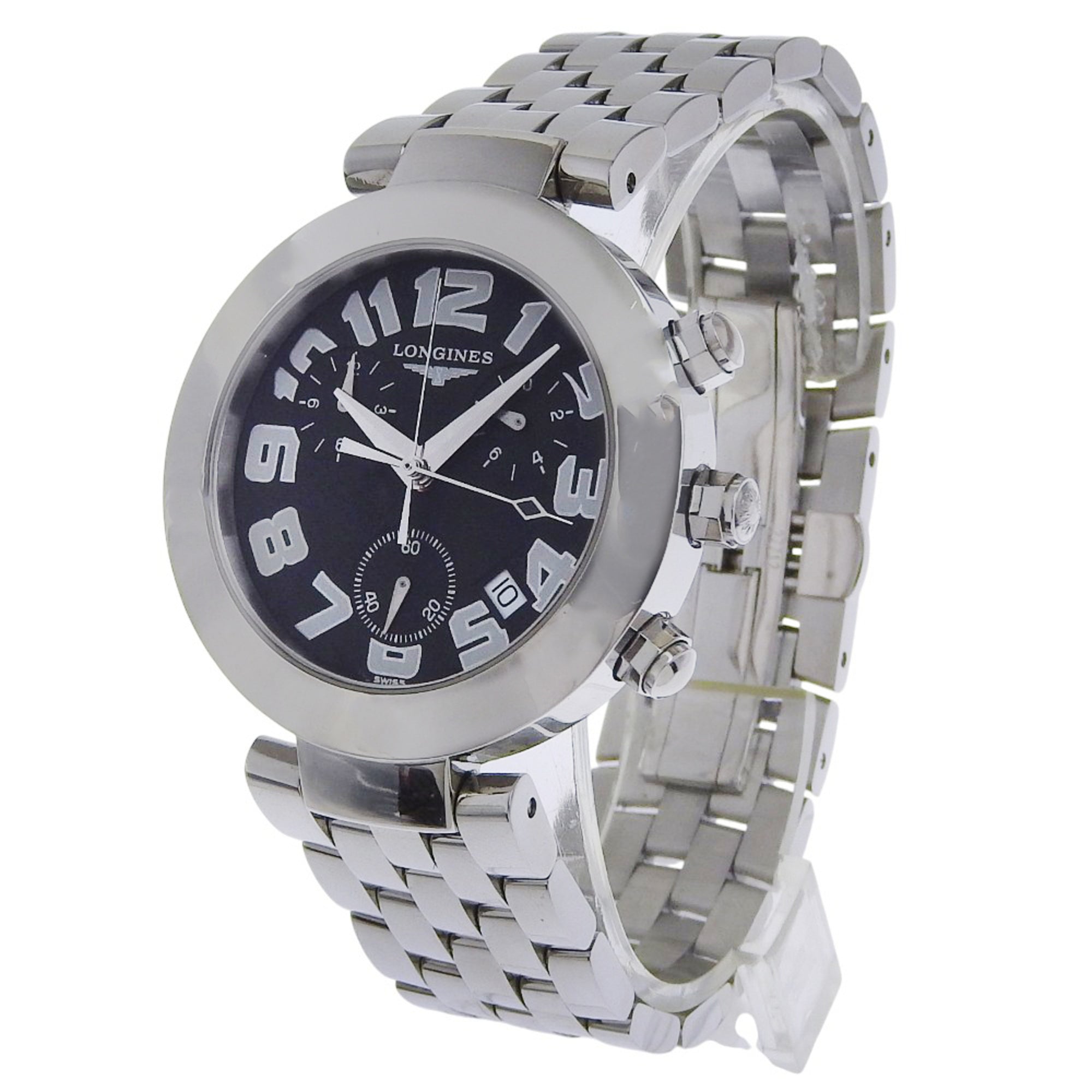 Longines DolceVita Men's Watch L5.677.4 Stainless Steel Silver Quartz Chronograph with Black Dial