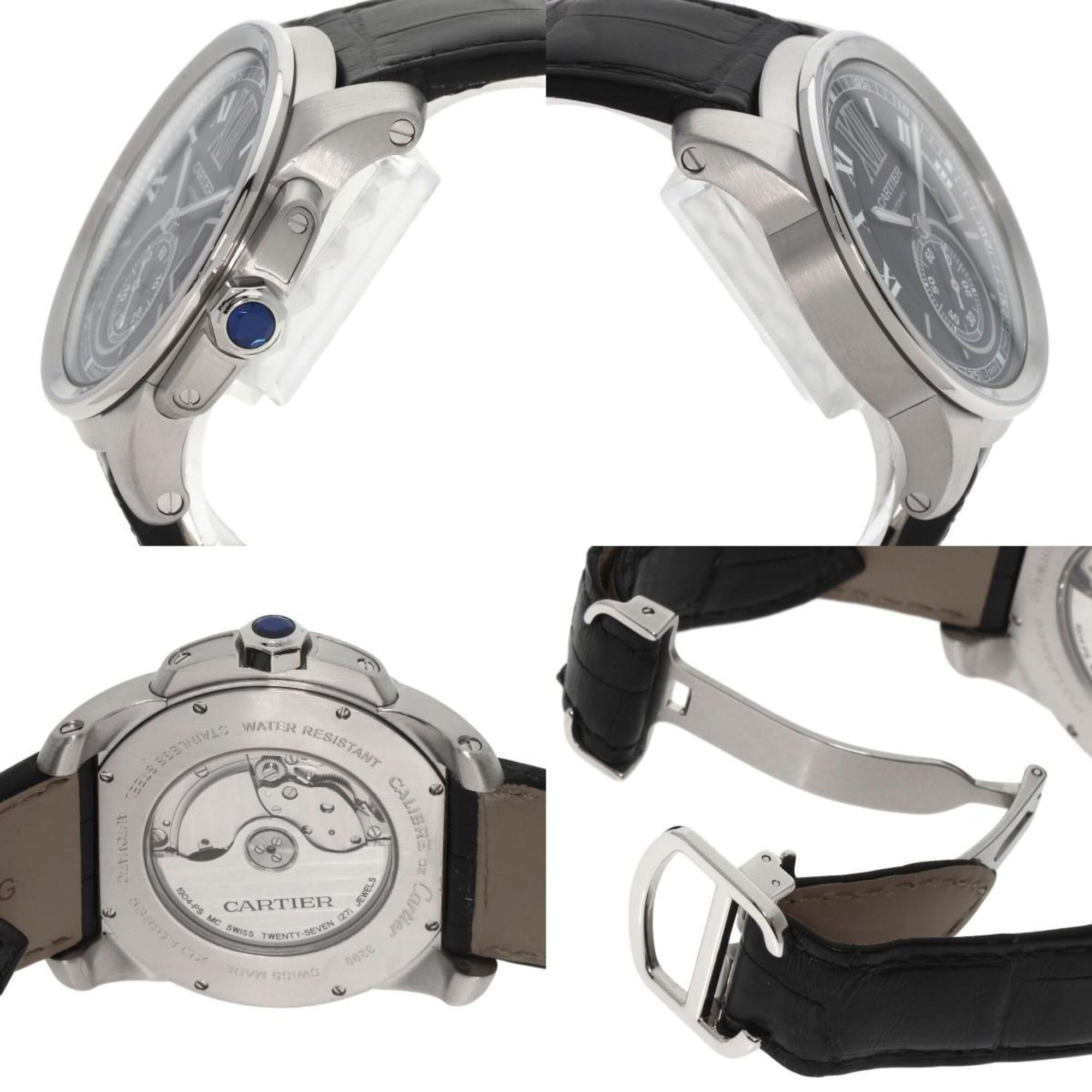 Cartier W7100014 Calibre de Watch – Herrenuhr aus Edelstahl mit Lederarmband
