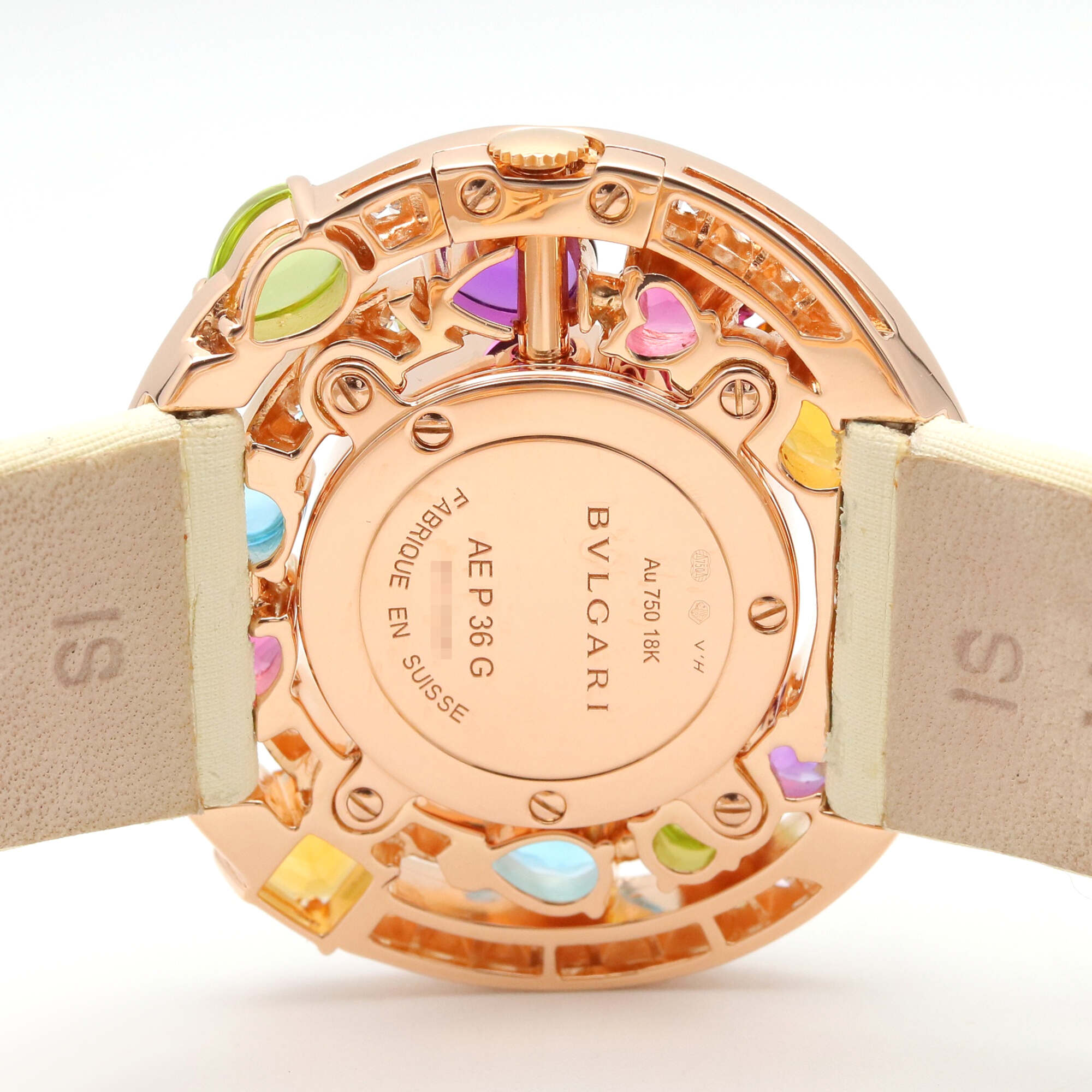 Montre Bulgari BVLGARI Astrale Cerchi avec diamants et pierres de couleur, or Rose 18 carats (PG), diamants, bracelet en cuir, pour femme, Blanc, boîtier Blanc, AEP36G