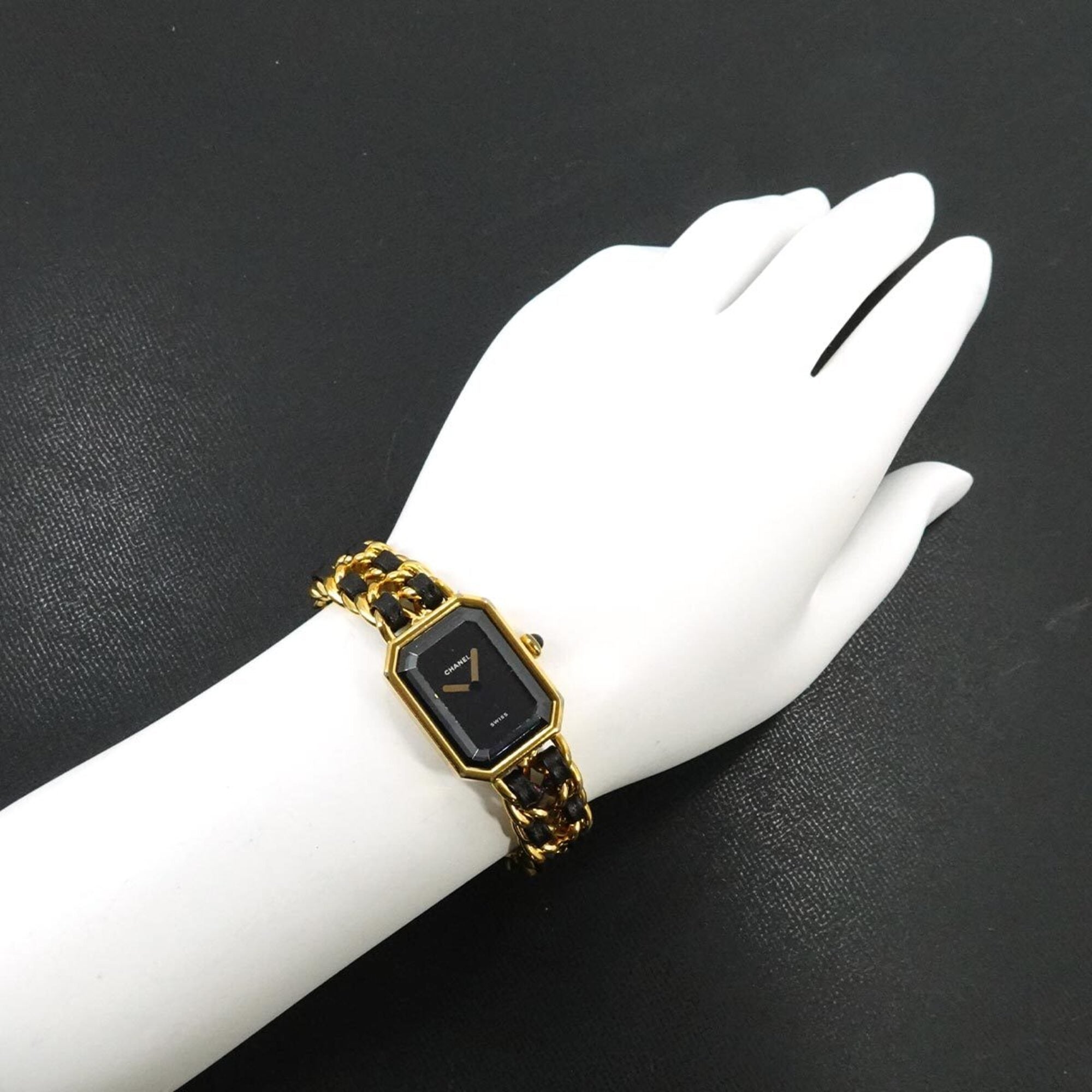 Chanel Premiere Large Size H0001 Wo Black Gold Quartz