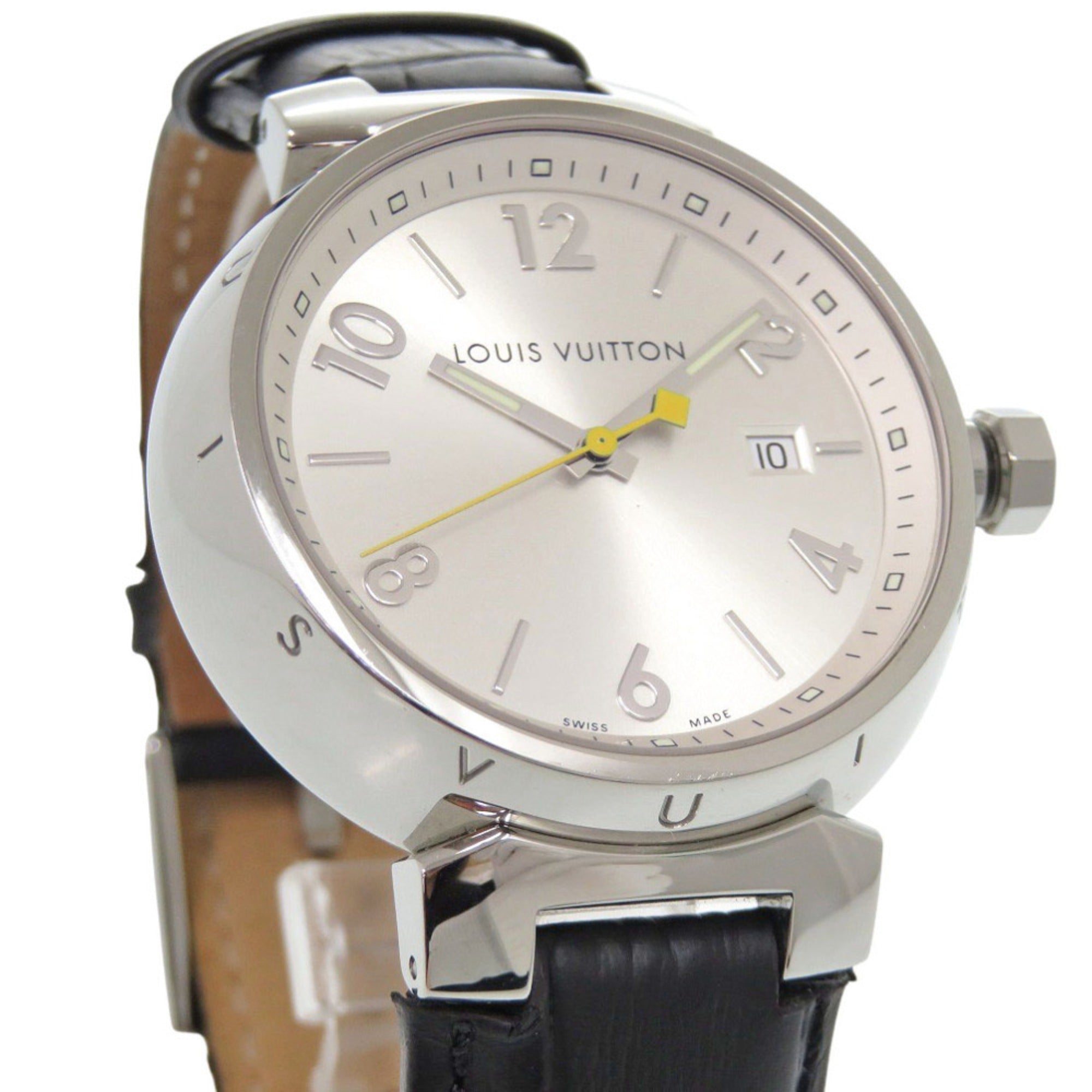 Louis Vuitton Tambour Q111E roestvrijstalen lederen zilverkleurig quartzhorloge 1507 LOUIS VUITTON